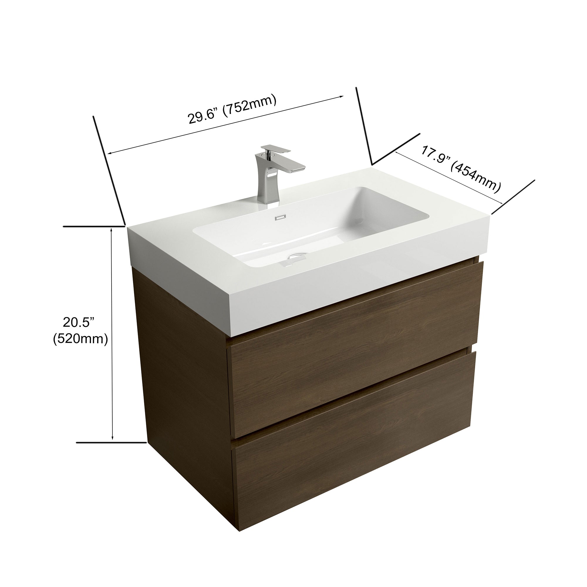 Wall-Mounted Bathroom Vanity Set with Drawer and Solid surface Sink