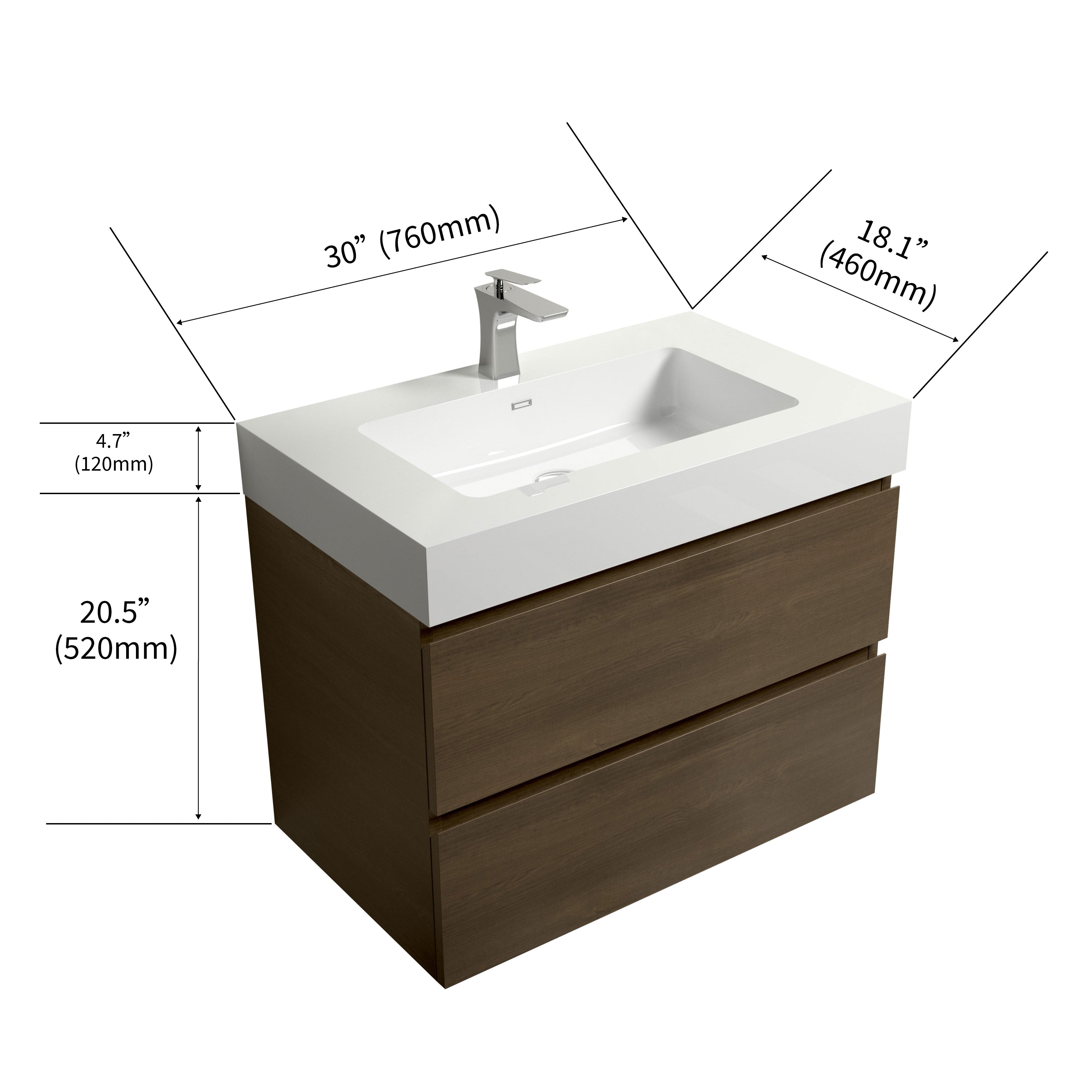 Wall-Mounted Bathroom Vanity Set with Drawer and Solid surface Sink