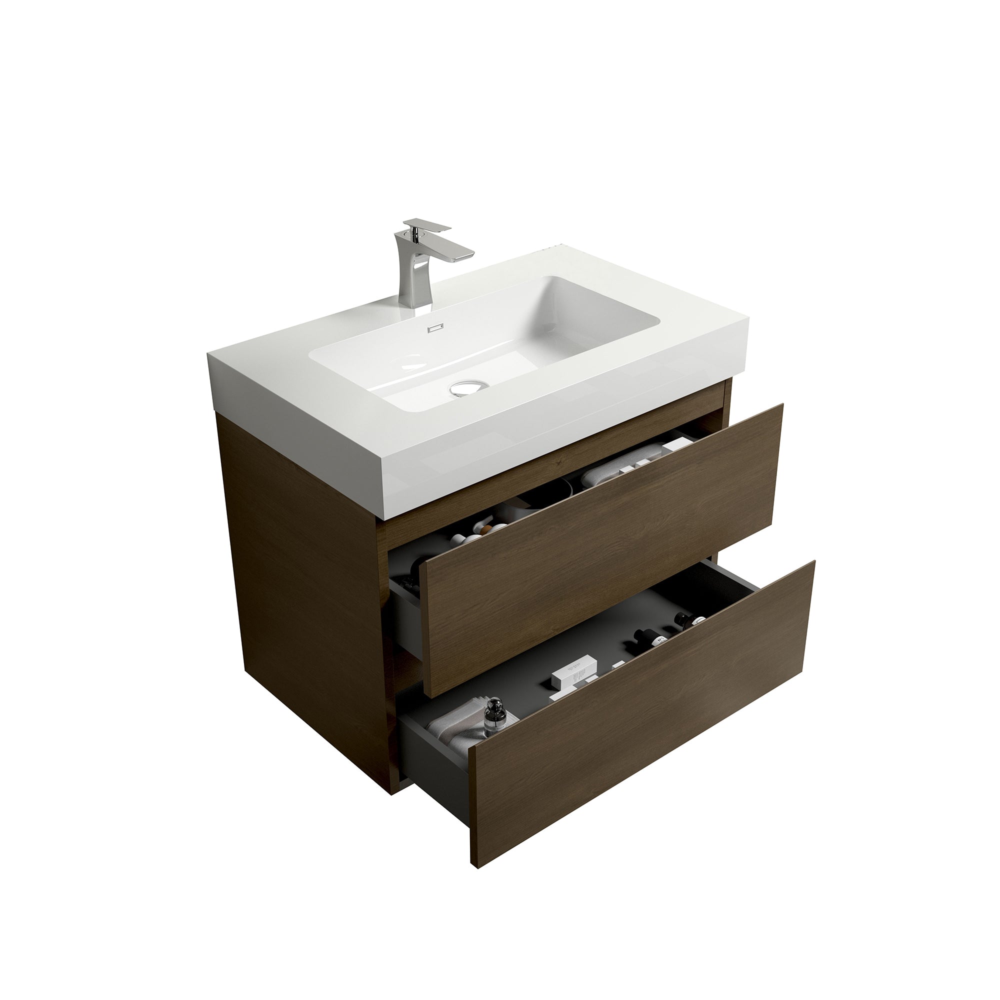 Wall-Mounted Bathroom Vanity Set with Drawer and Solid surface Sink