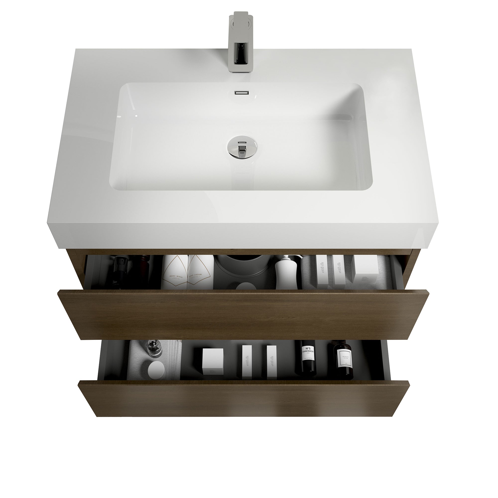 Wall-Mounted Bathroom Vanity Set with Drawer and Solid surface Sink