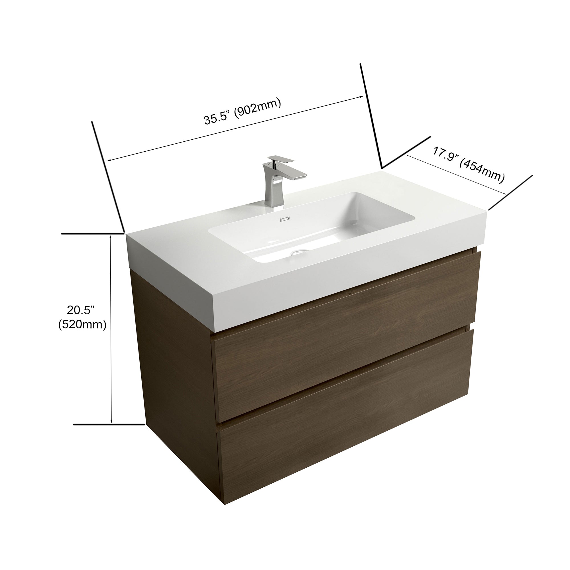 Wall-Mounted Bathroom Vanity Set with Drawer and Solid surface Sink