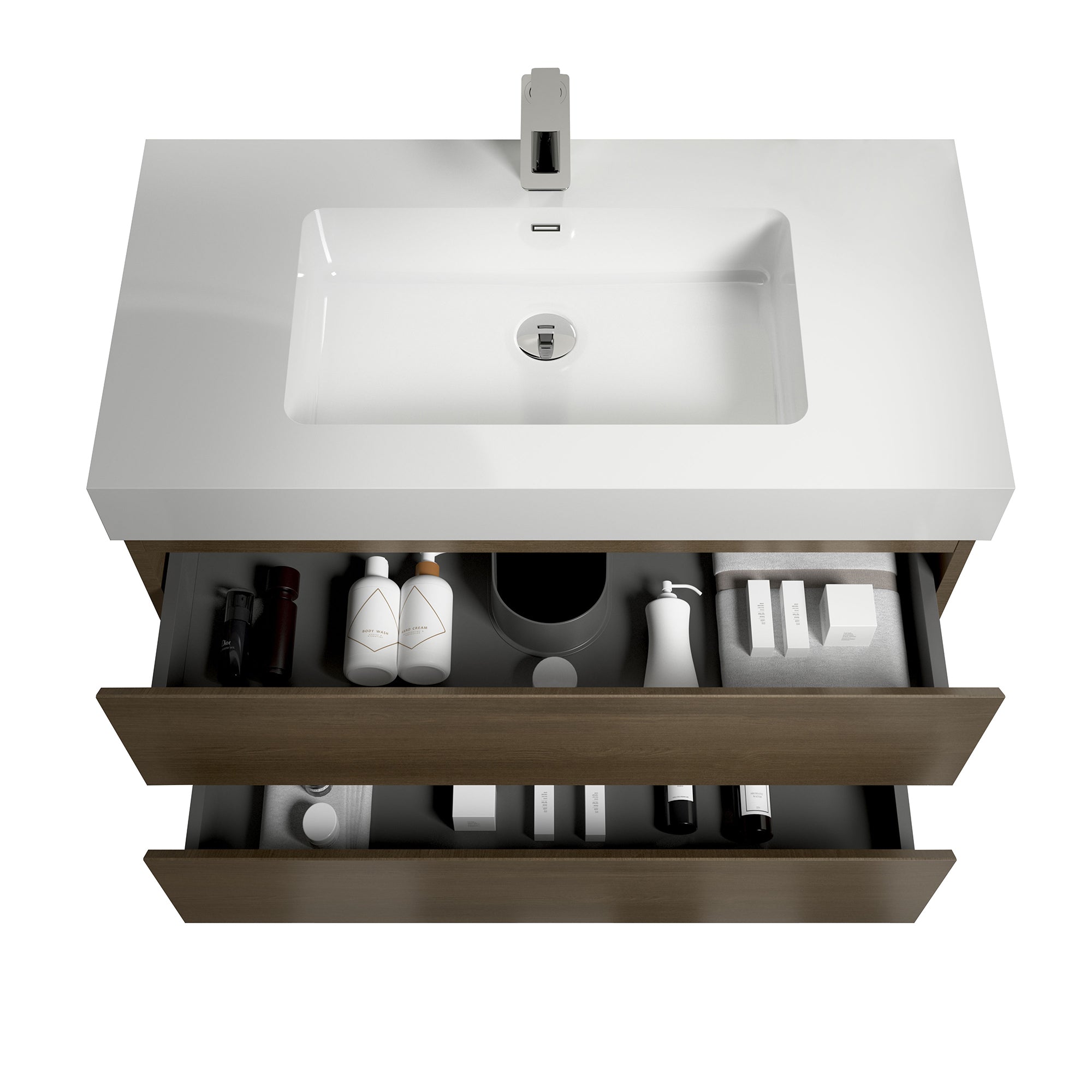 Wall-Mounted Bathroom Vanity Set with Drawer and Solid surface Sink