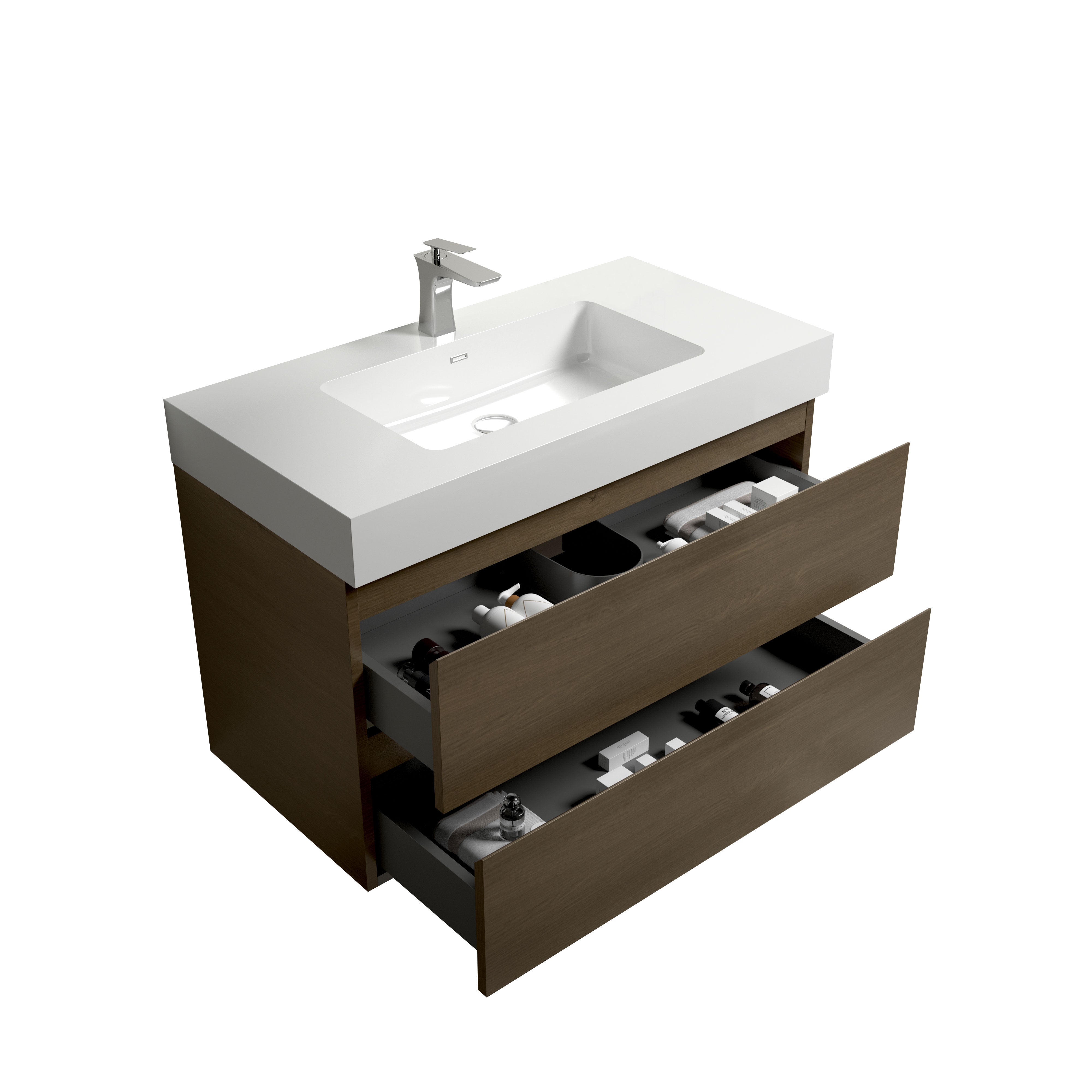 Wall-Mounted Bathroom Vanity Set with Drawer and Solid surface Sink