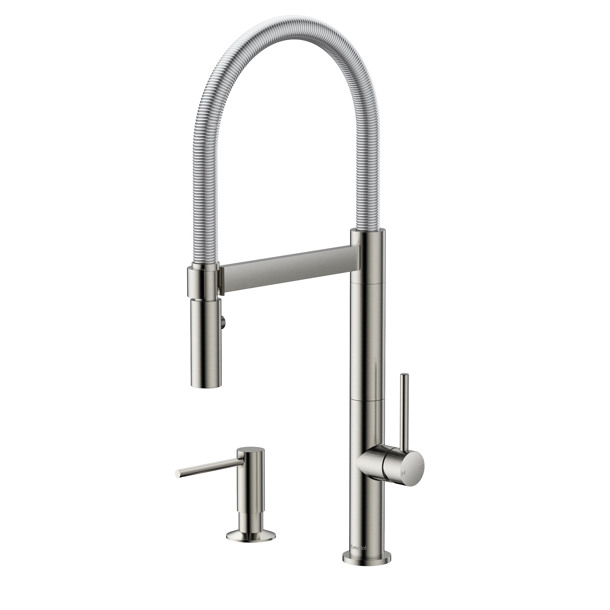 Single Handle Deck Mounted High Arc Brass Kitchen Faucet with Soap Dispenser