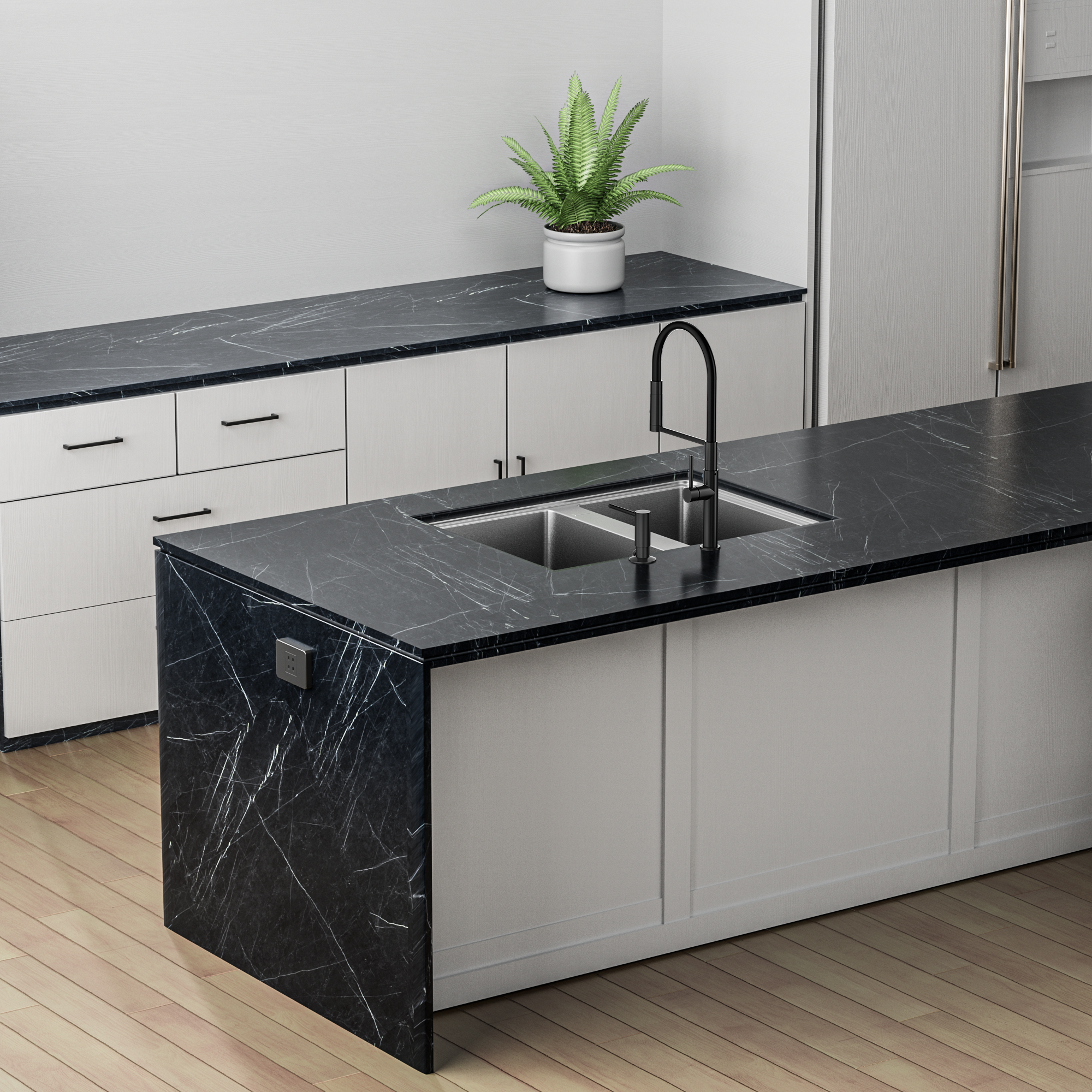 Single Handle Deck Mounted High Arc Brass Kitchen Faucet with Soap Dispenser