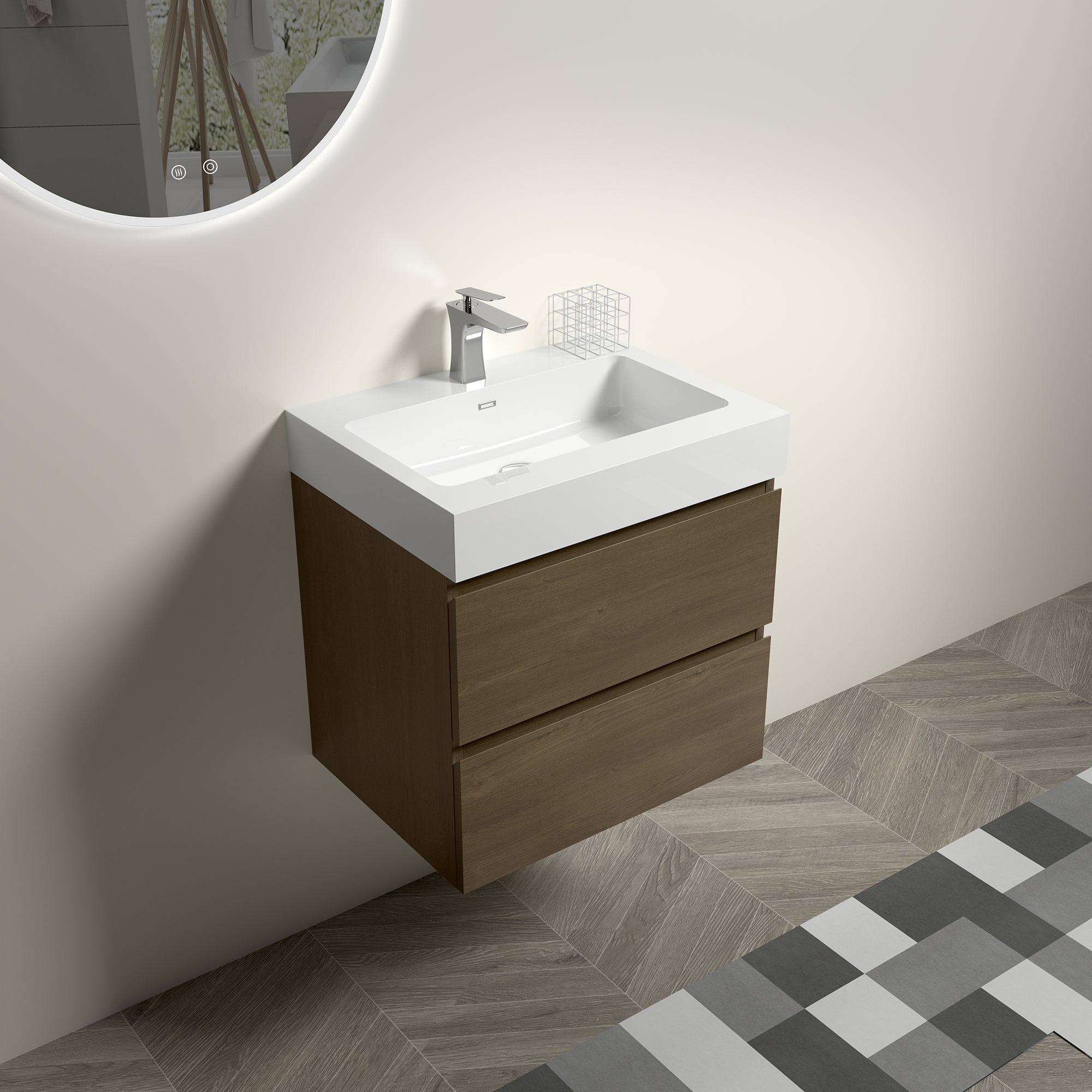 Wall-Mounted Bathroom Vanity Set with Drawer and Solid surface Sink