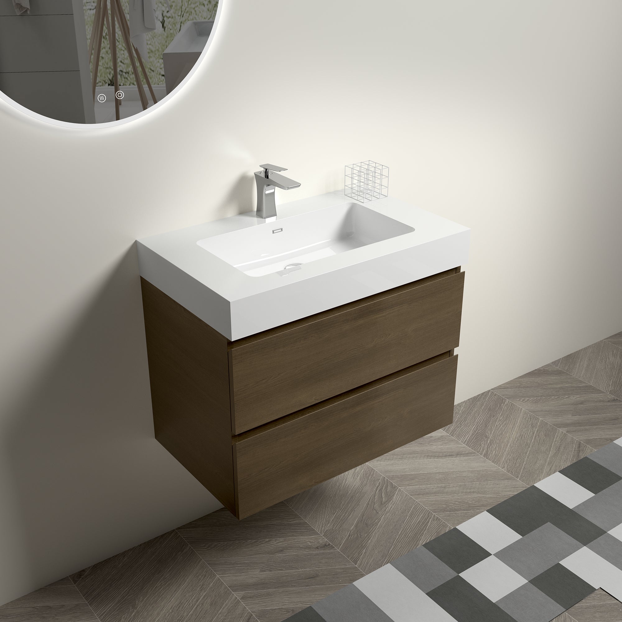 Wall-Mounted Bathroom Vanity Set with Drawer and Solid surface Sink