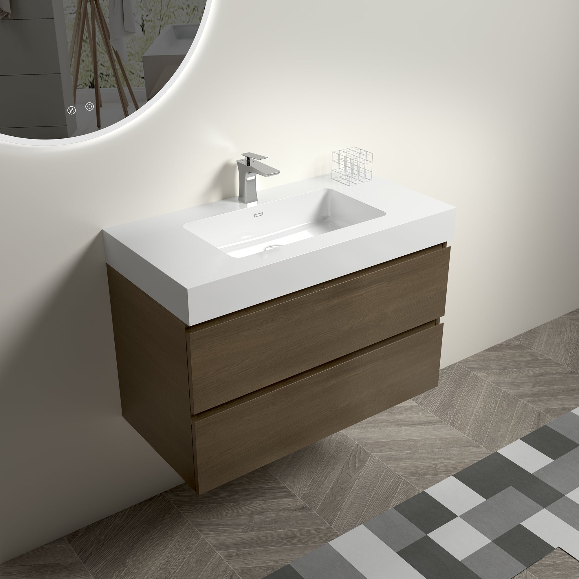 Wall-Mounted Bathroom Vanity Set with Drawer and Solid surface Sink