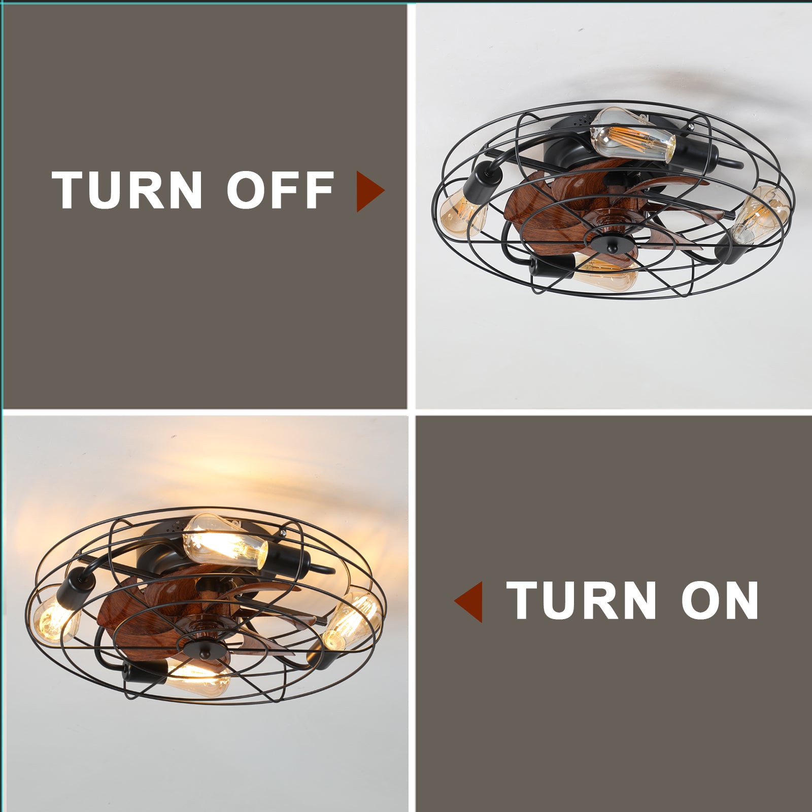 20 in. W x 6 in. H Iron Ceiling Fan in Black with LED Lights