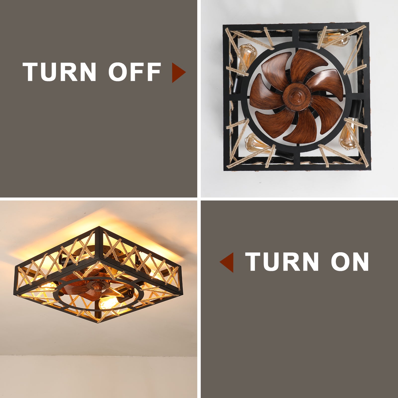 20 in. W x 6 in. H Iron Ceiling Fan in Black with LED Lights