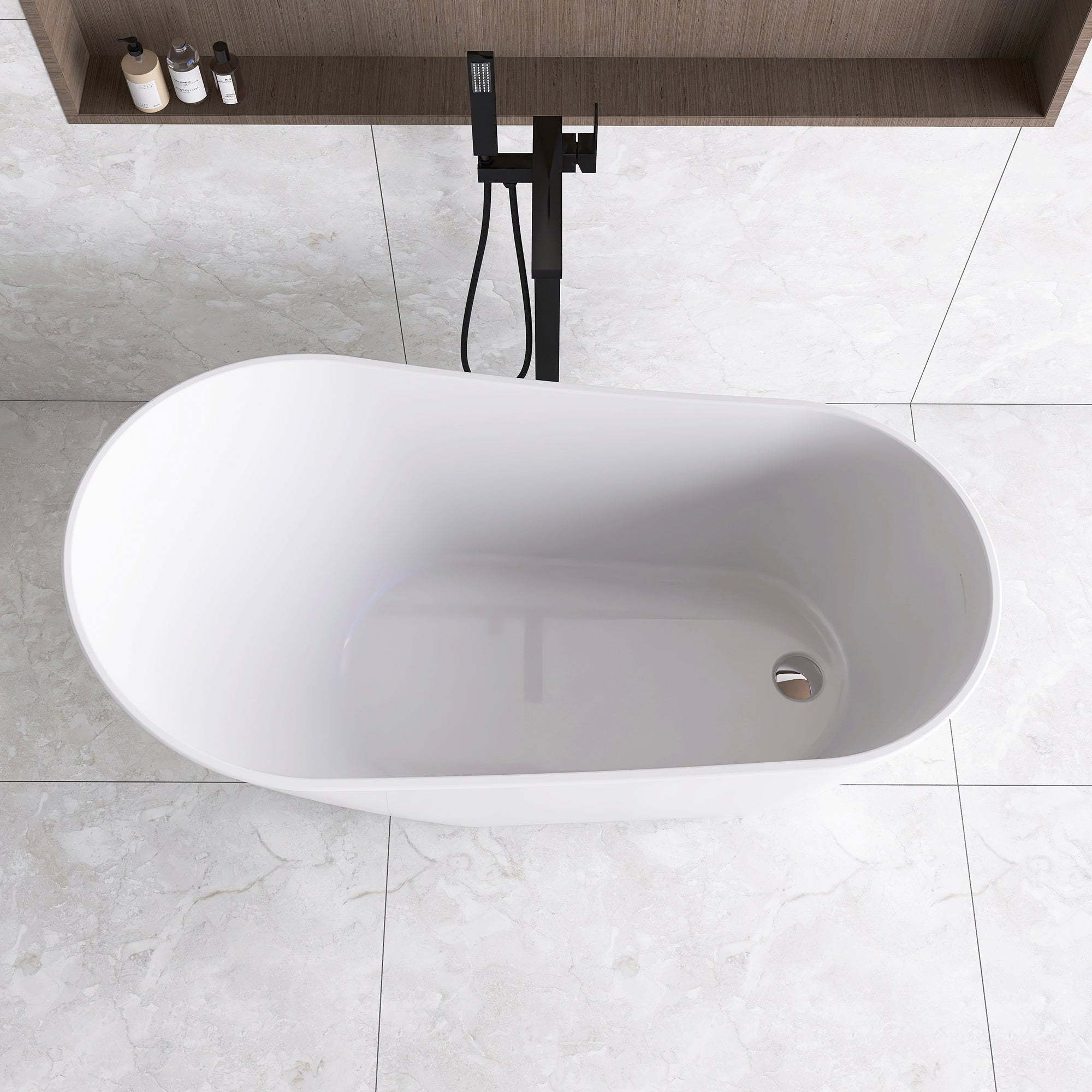 54 Inch Acrylic Freestanding Soaking Bathtub with Overflow