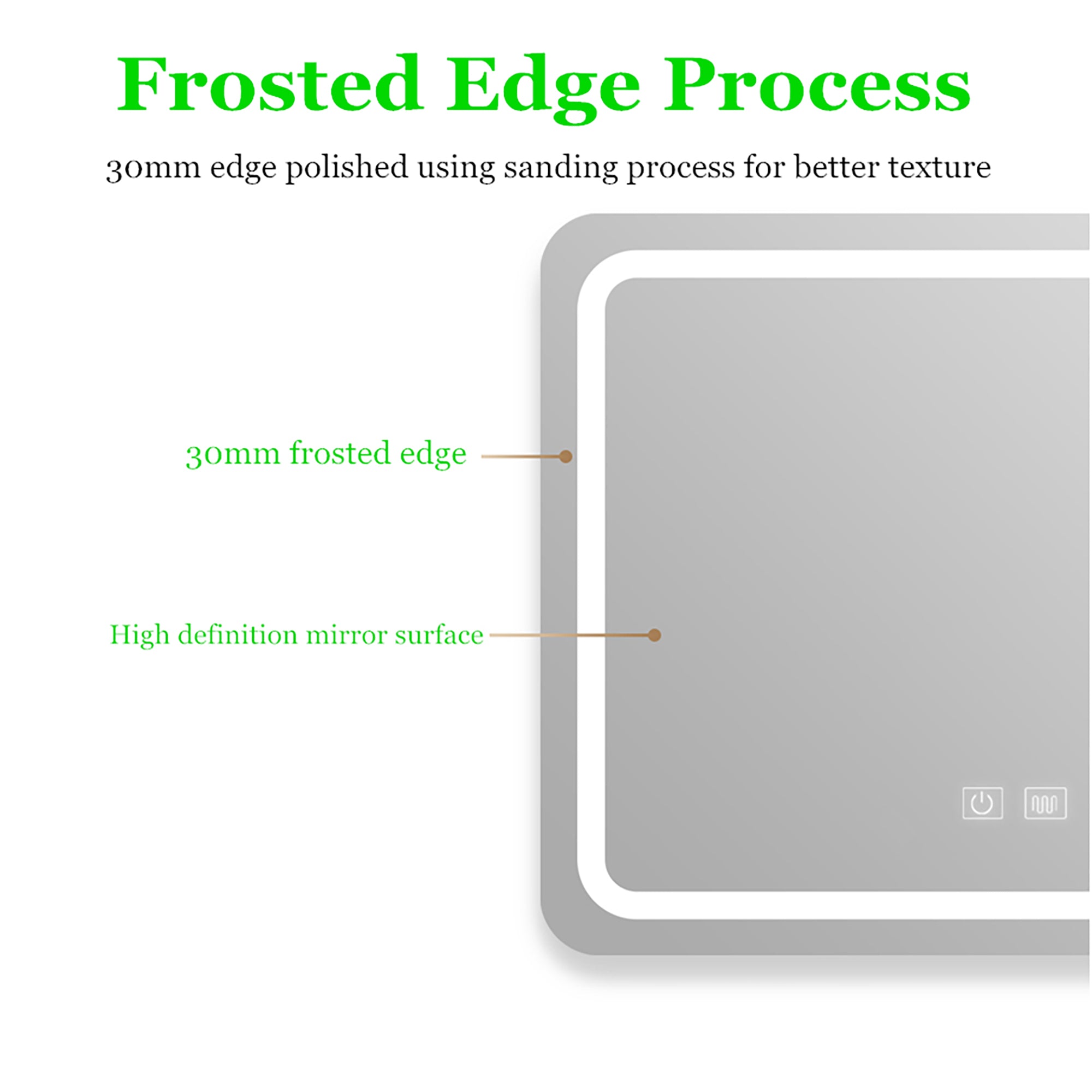 Rectangular Frameless Wall Mounted LED Single Bathroom Vanity Mirror in Natural