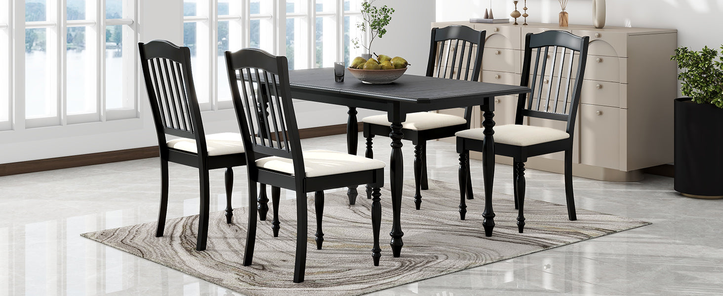 5-Piece Solid Wood Dining Table Set with Table and Four Chairs