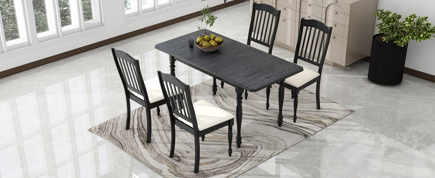 5-Piece Solid Wood Dining Table Set with Table and Four Chairs