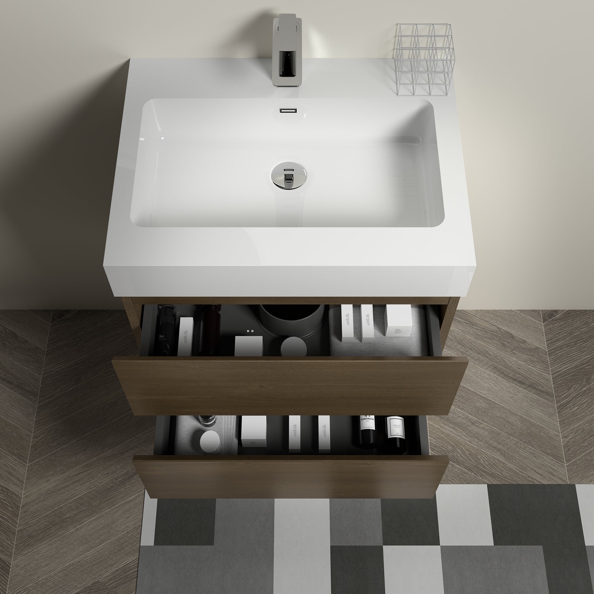 Wall-Mounted Bathroom Vanity Set with Drawer and Solid surface Sink