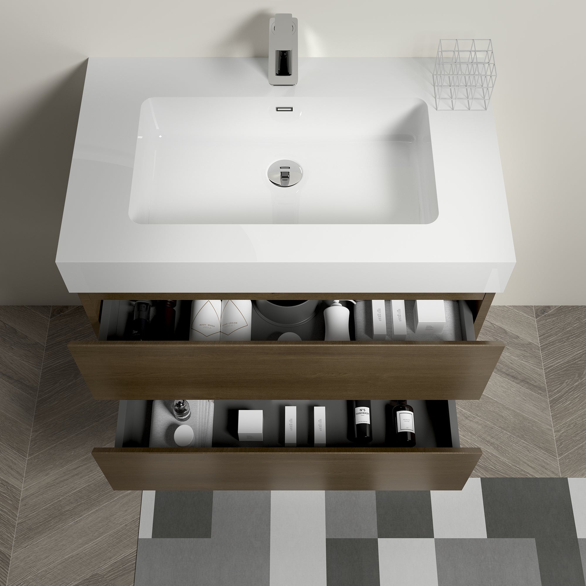 Wall-Mounted Bathroom Vanity Set with Drawer and Solid surface Sink