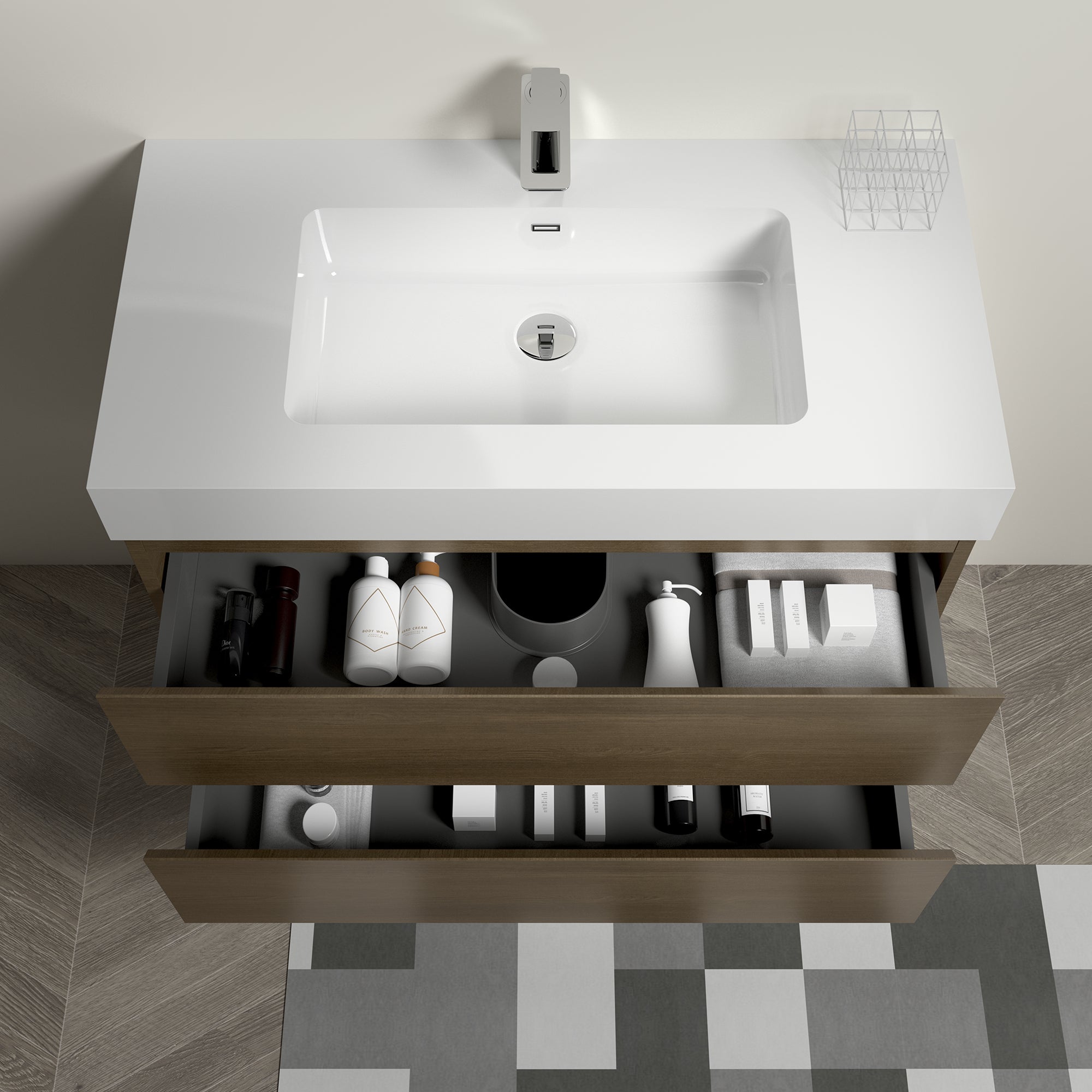 Wall-Mounted Bathroom Vanity Set with Drawer and Solid surface Sink