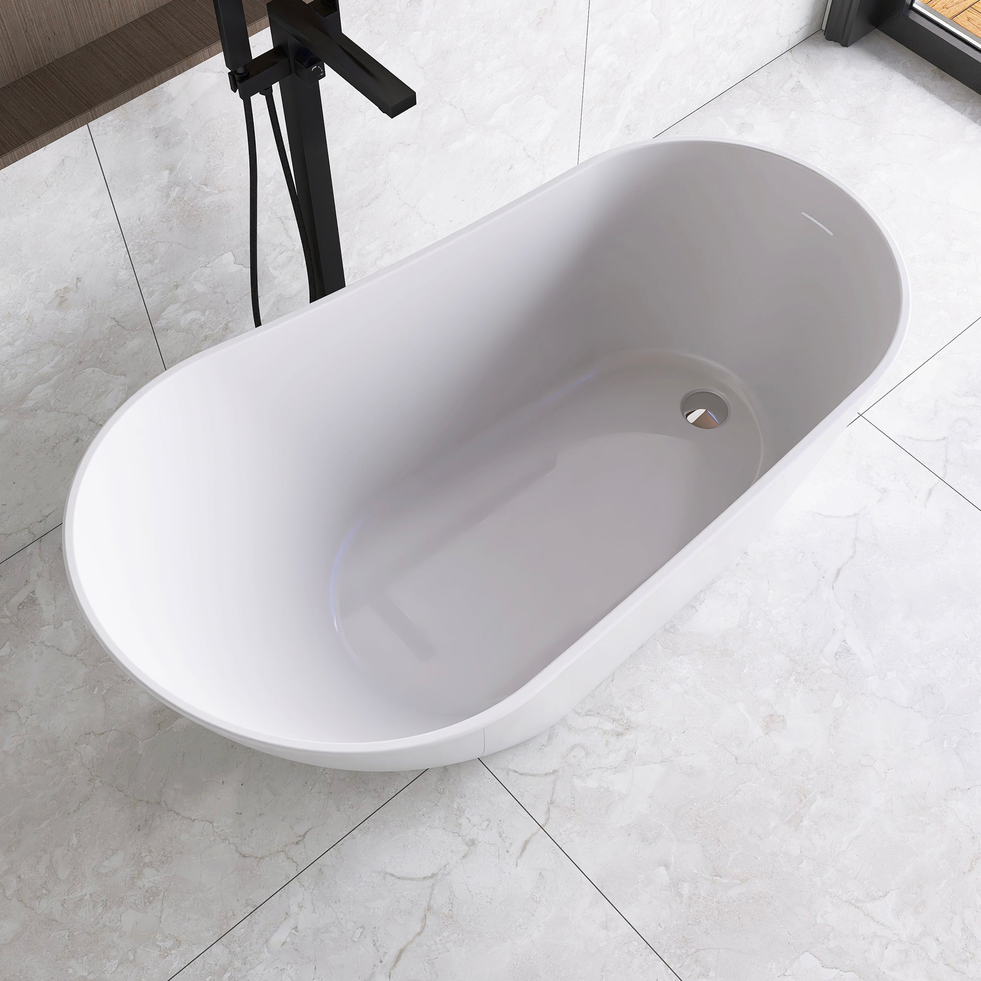 54 Inch Acrylic Freestanding Soaking Bathtub with Overflow