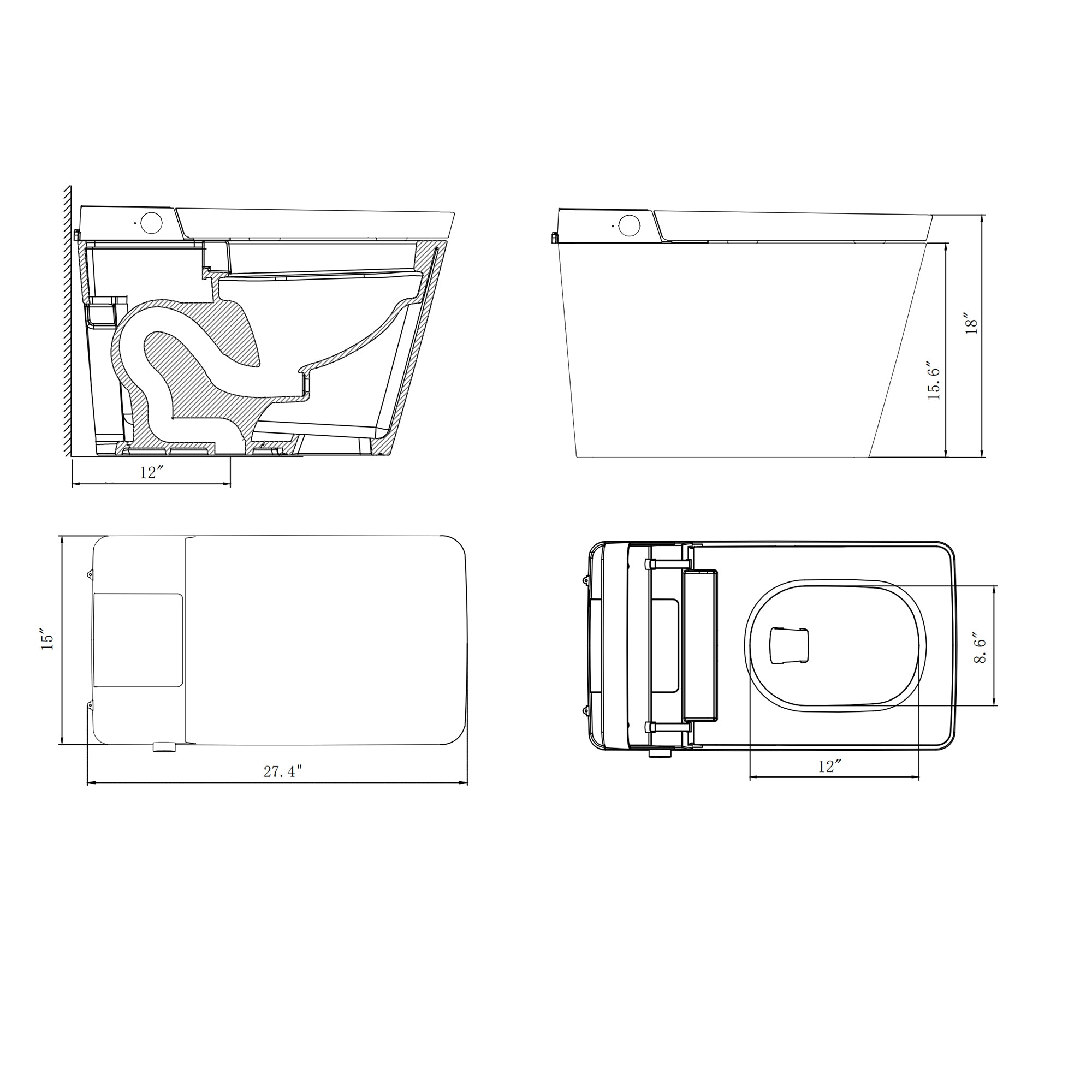 Siphon jet Ceramic Smart Toilet with Auto Flush and Heated Seat