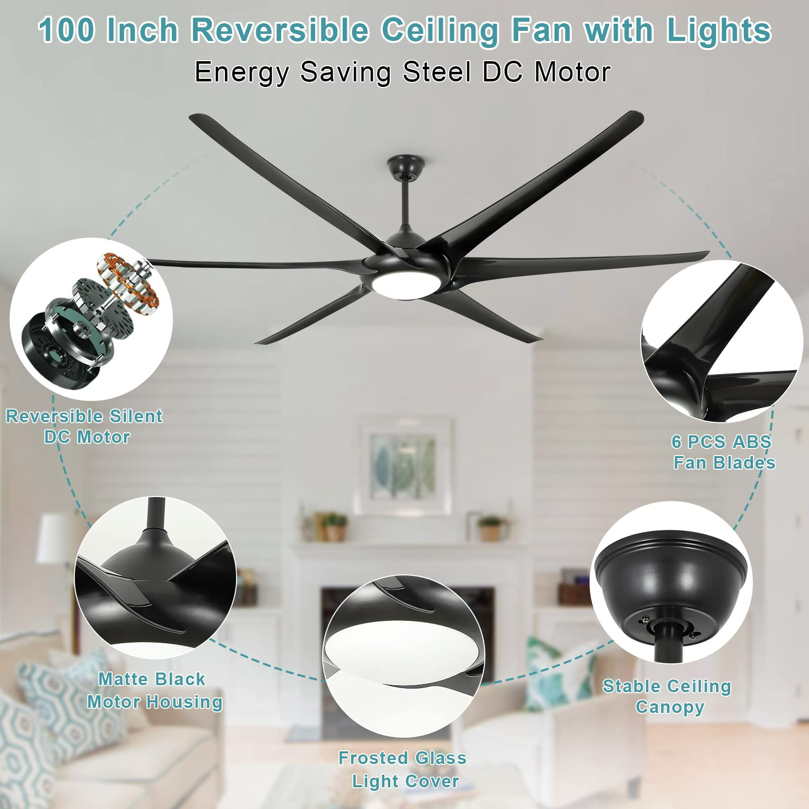 20 in. W x 6 in. H Iron Ceiling Fan in Black with LED Lights