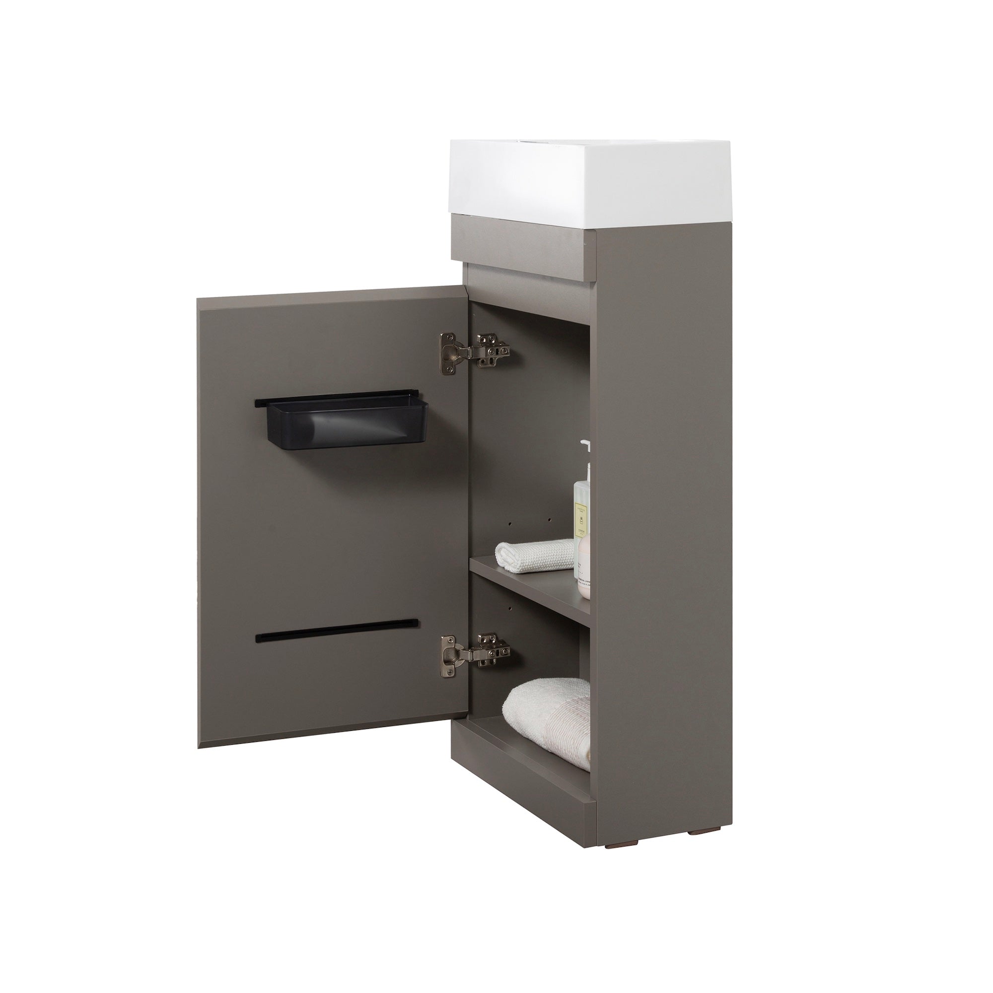 Wall-Mounted Bathroom Vanity Set in Grey with White Integrated Artificial Stone Sink