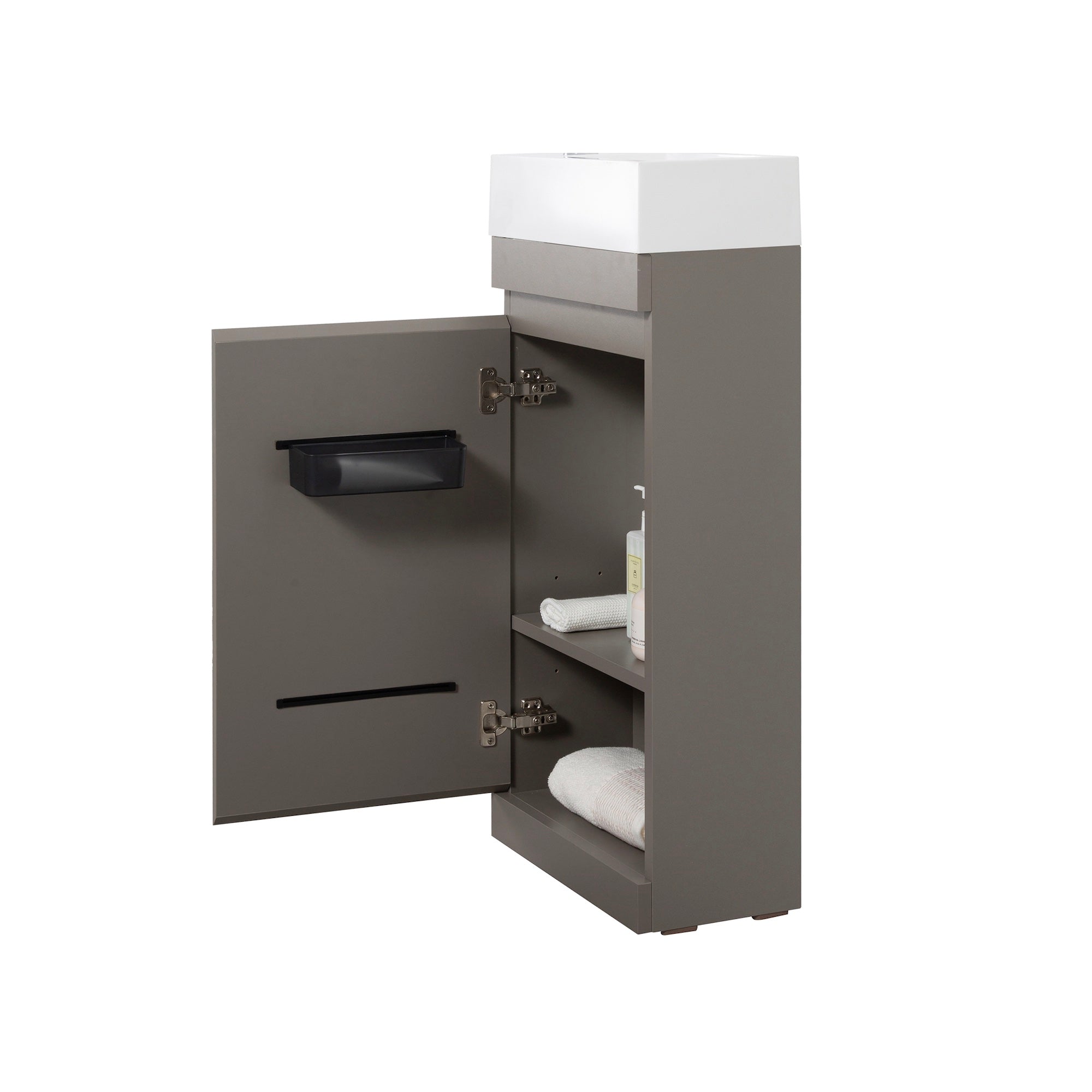 Wall-Mounted Bathroom Vanity Set in Grey with White Integrated Artificial Stone Sink