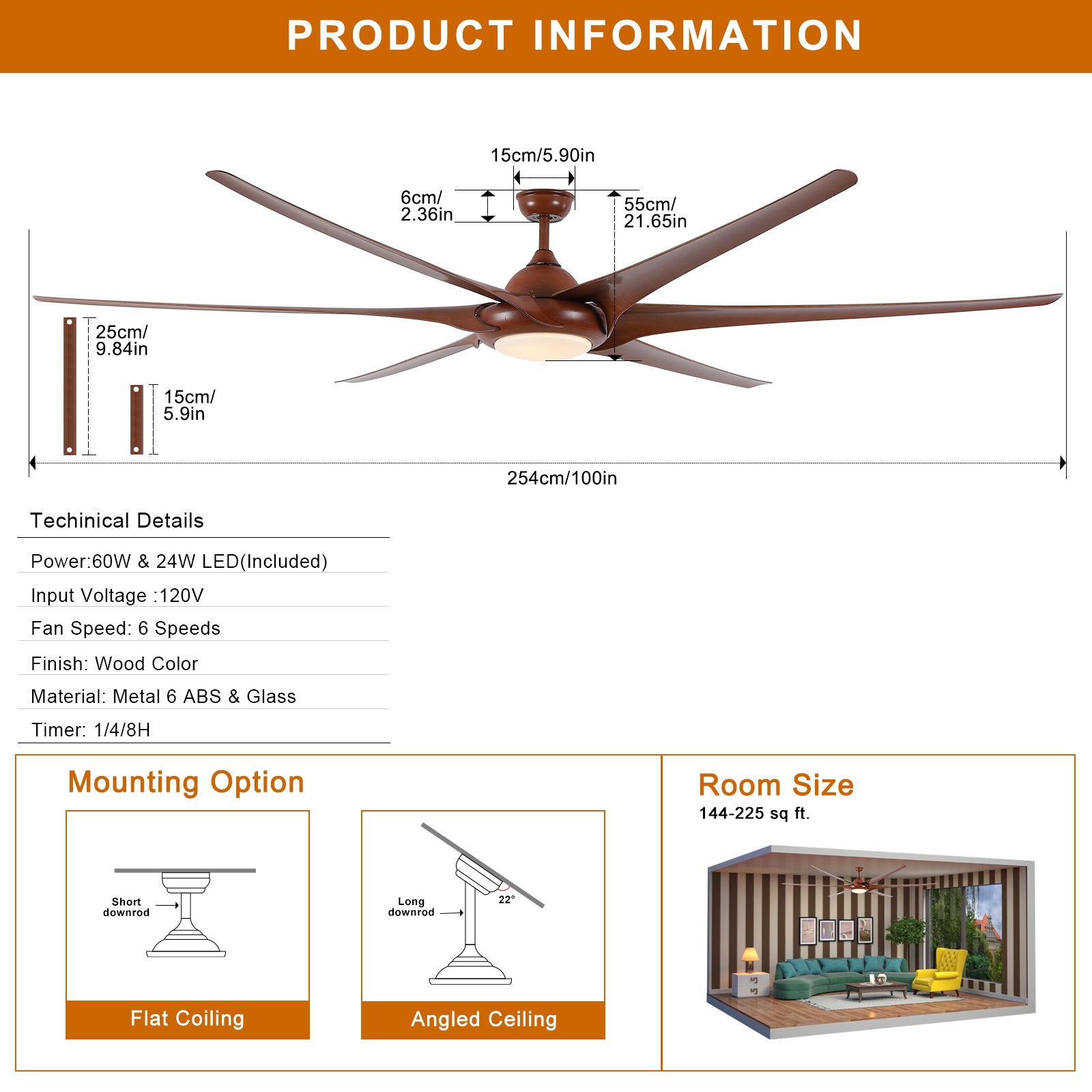 20 in. W x 6 in. H Iron Ceiling Fan in Black with LED Lights