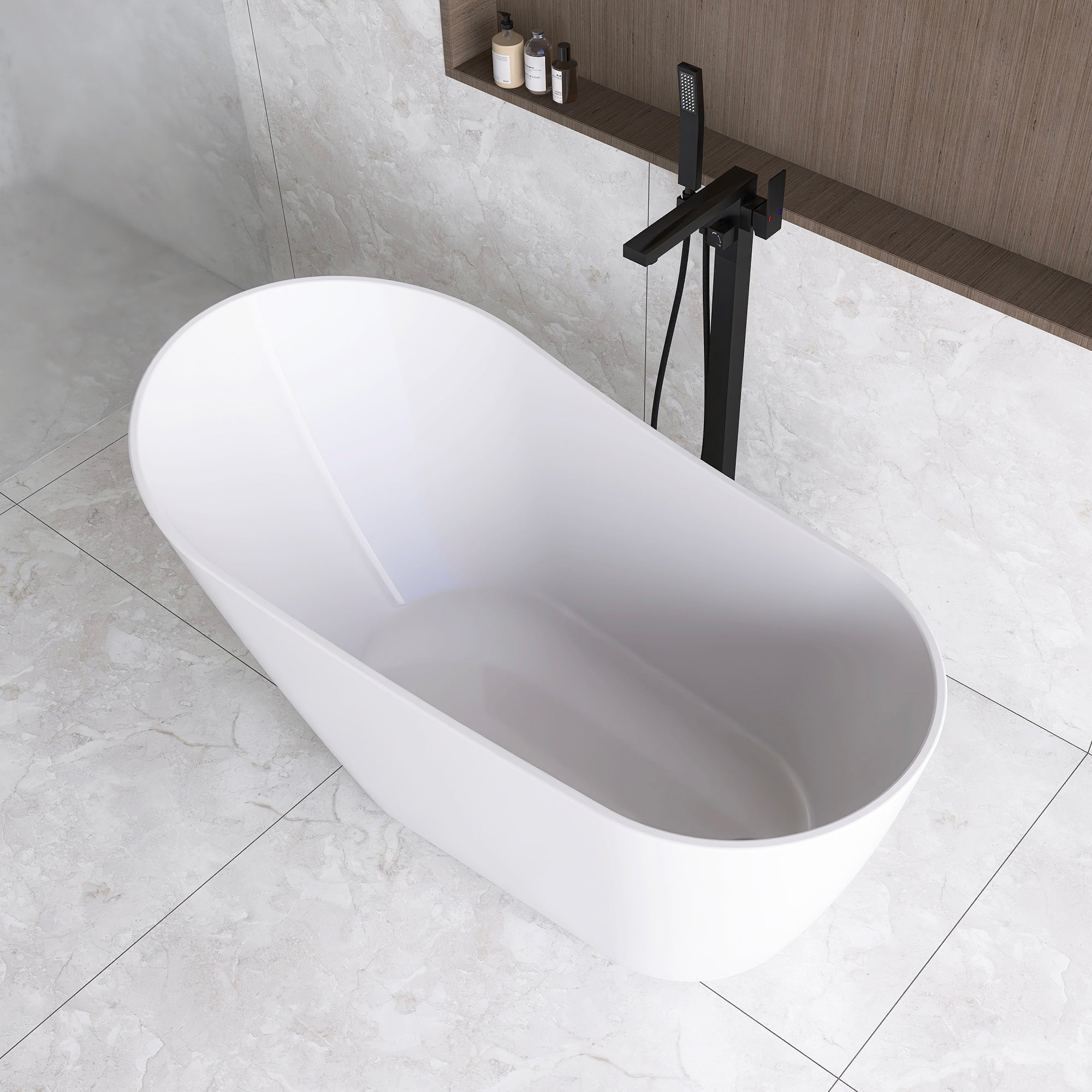 54 Inch Acrylic Freestanding Soaking Bathtub with Overflow