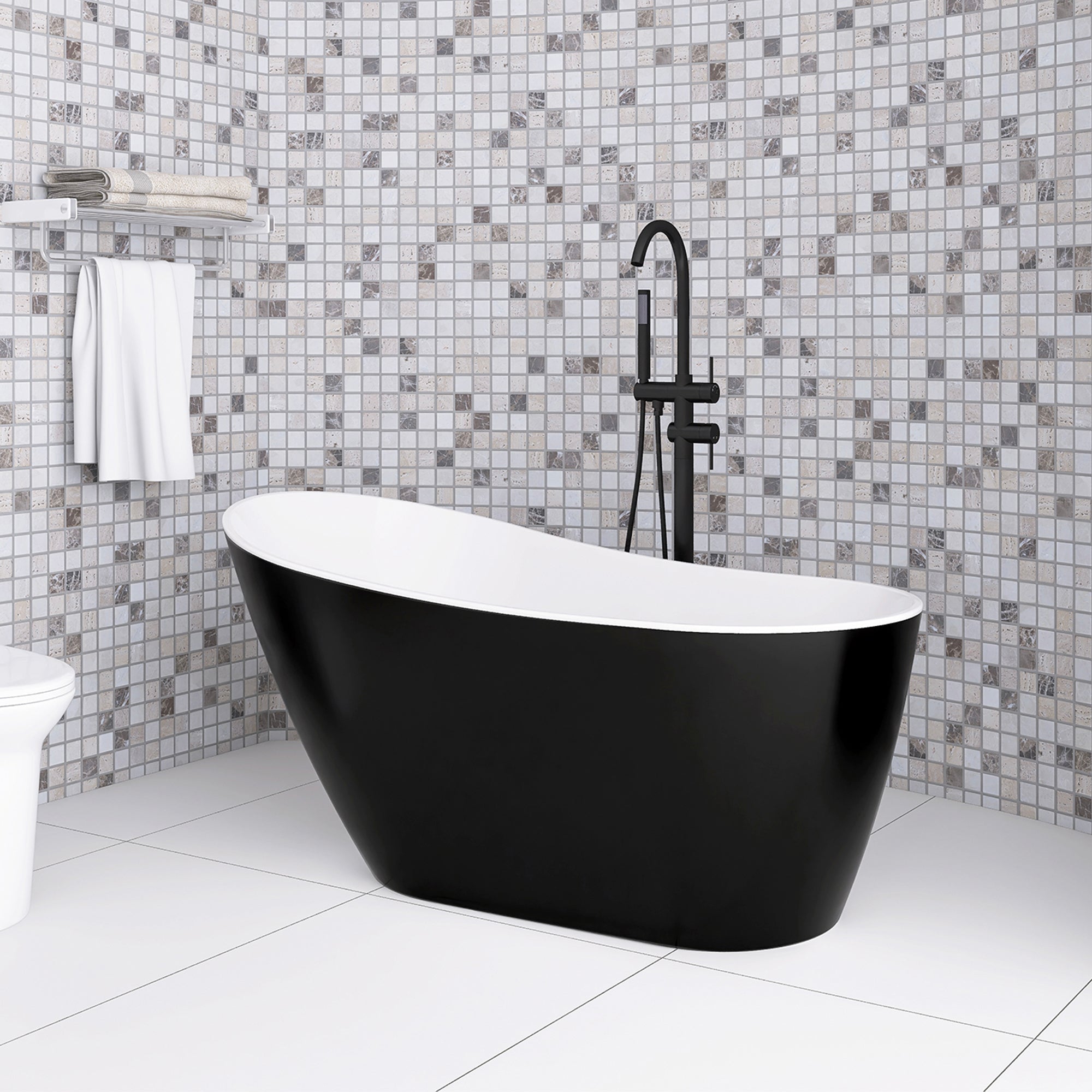 54 Inch Acrylic Freestanding Soaking Bathtub with Overflow