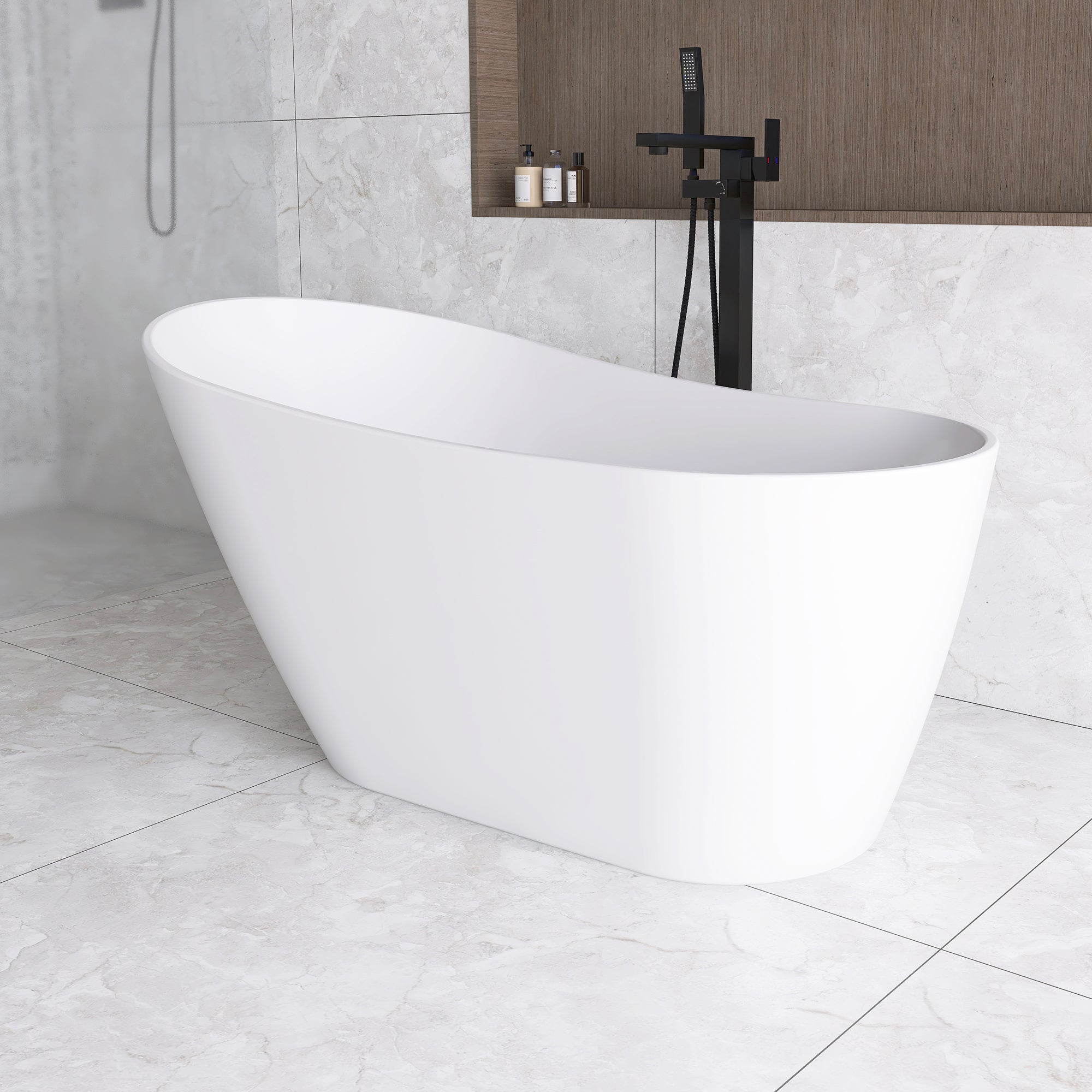 54 Inch Acrylic Freestanding Soaking Bathtub with Overflow