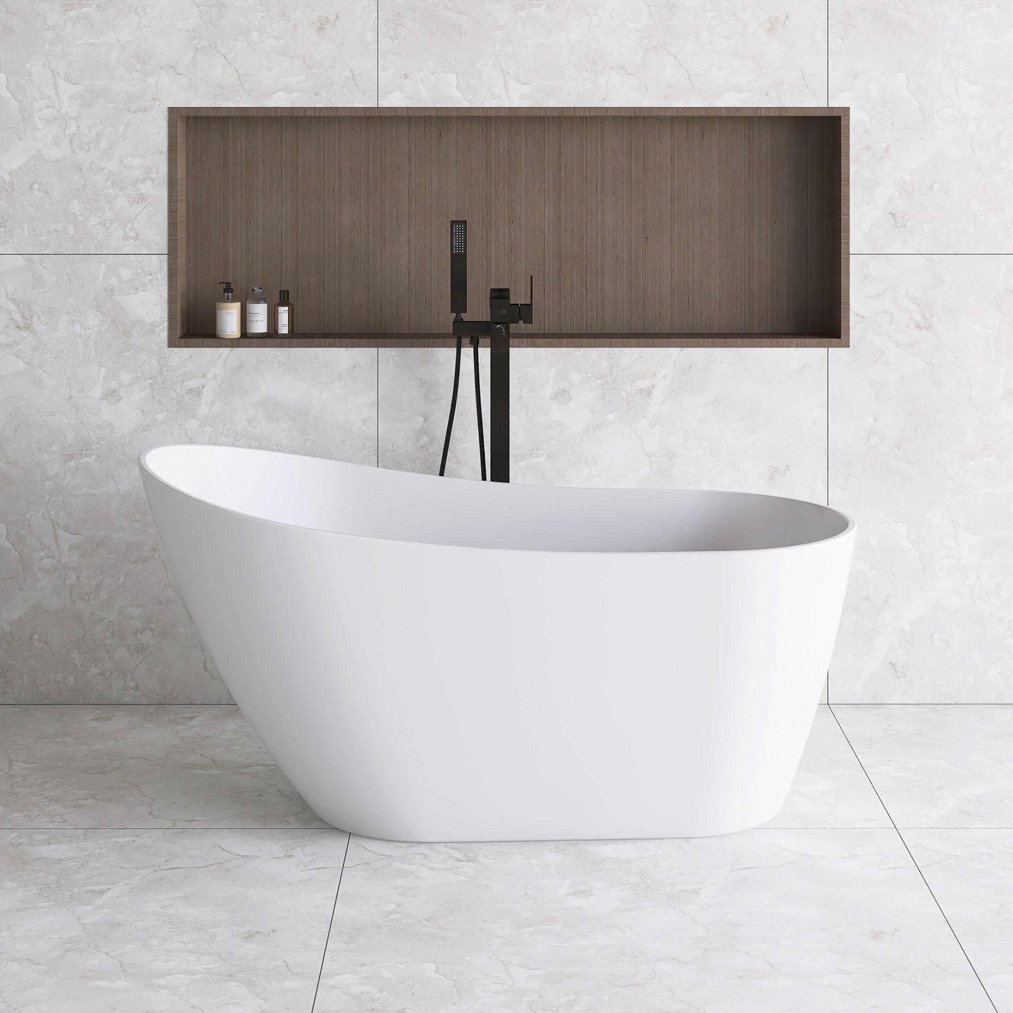 54 Inch Acrylic Freestanding Soaking Bathtub with Overflow