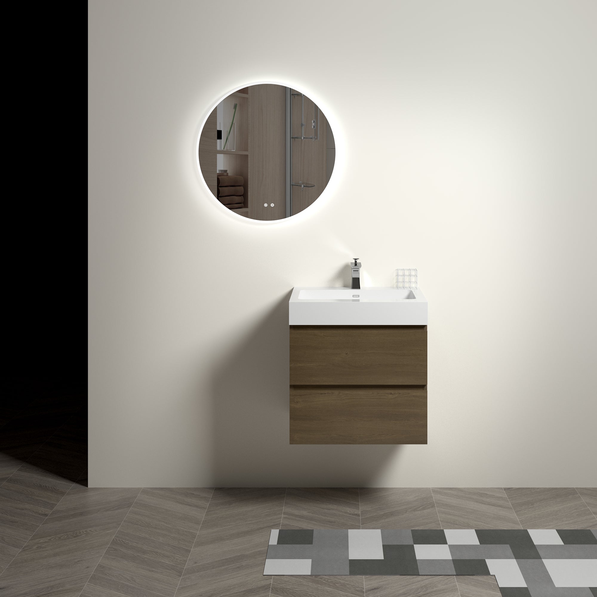 Wall-Mounted Bathroom Vanity Set with Drawer and Solid surface Sink