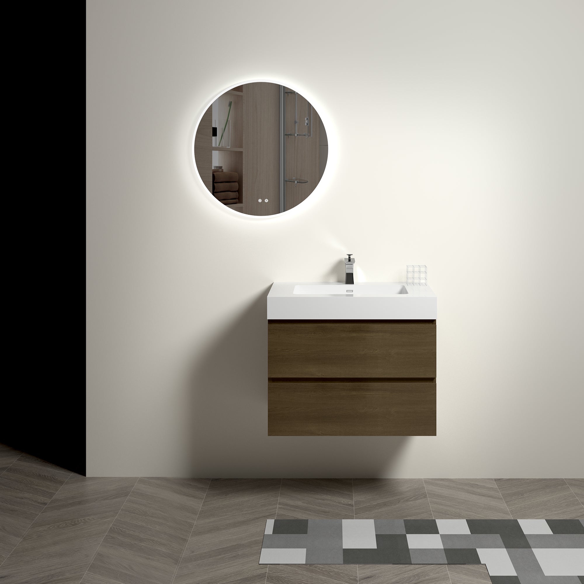 Wall-Mounted Bathroom Vanity Set with Drawer and Solid surface Sink