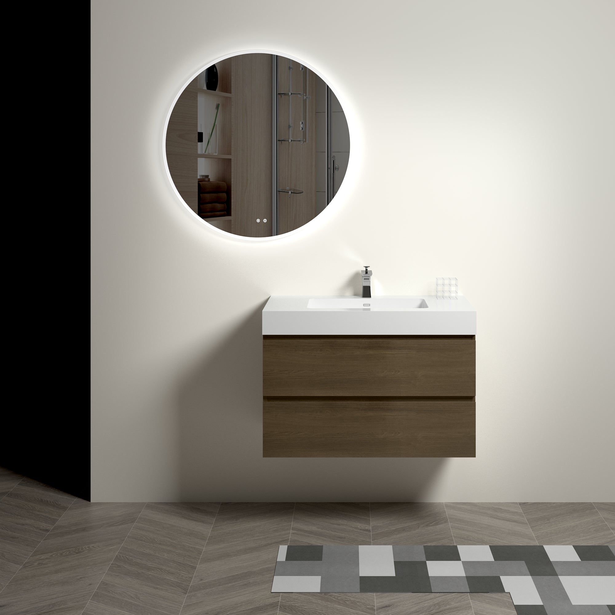 Wall-Mounted Bathroom Vanity Set with Drawer and Solid surface Sink