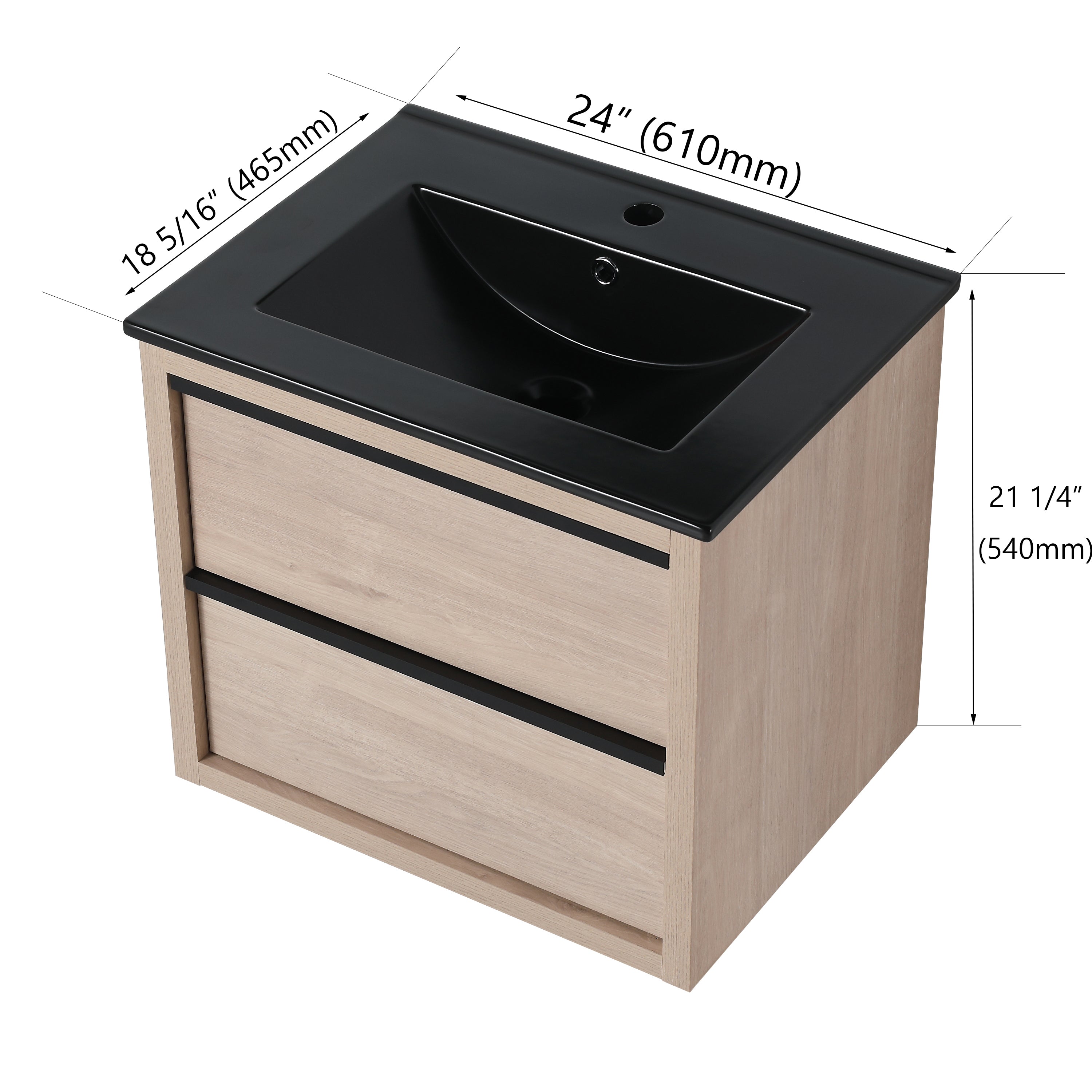 Wall-Mounted Plywood Bathroom Vanity Set in Plain Light Oak with Integrated Sink