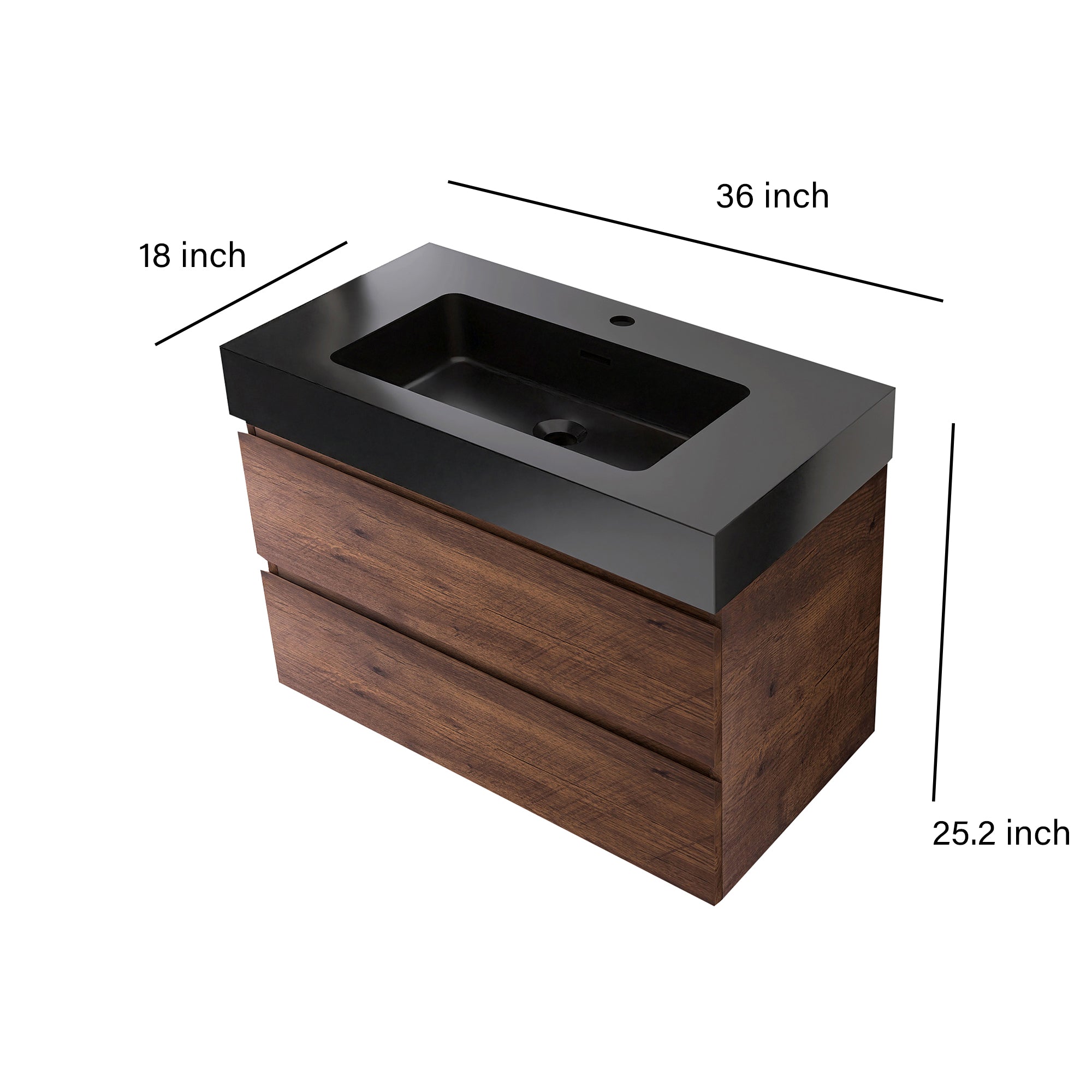 Wood Wall-Mounted Bathroom Vanity Set with Integrated Solid Surface Sink