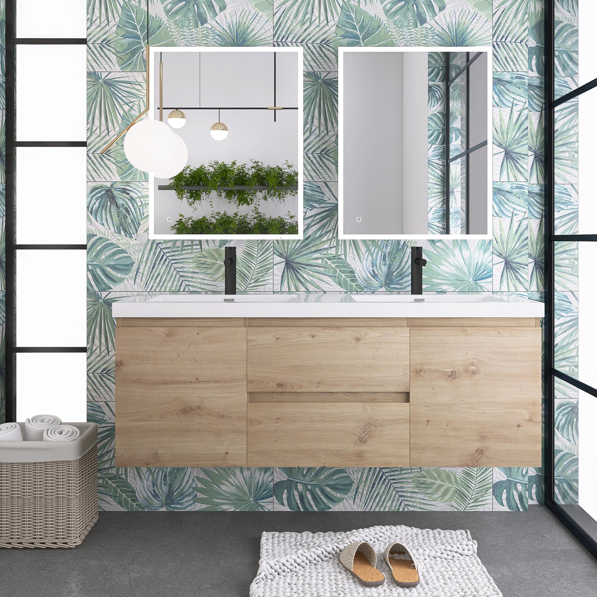JimsMaison Wall-Mounted 2-drawer Bathroom Vanity Set with Integrated Resin Sink