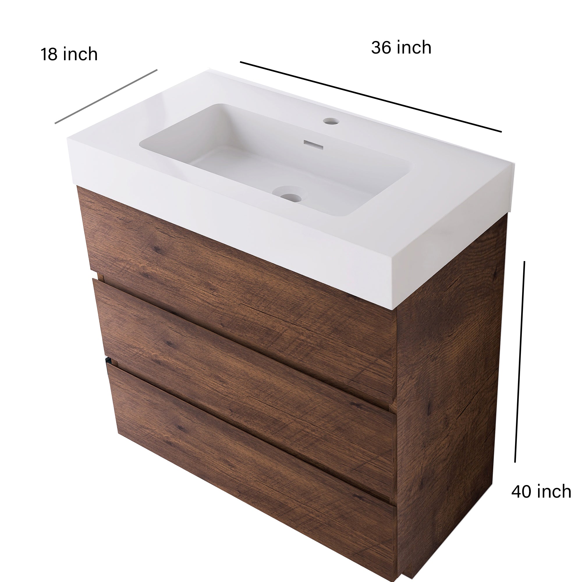 Wood Freestanding Bathroom Vanity Set with Integrated Solid Surface Sink