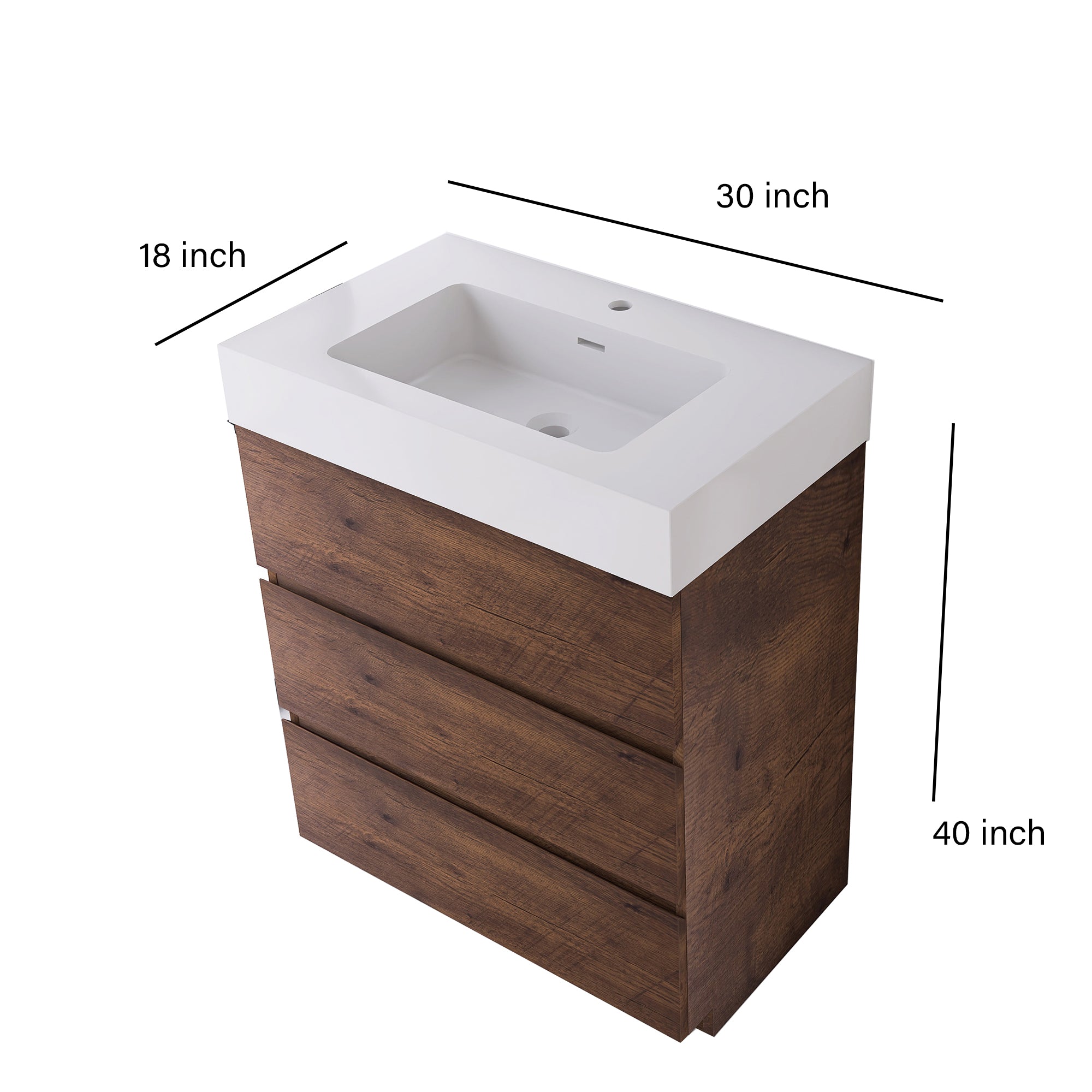 Wood Freestanding Bathroom Vanity Set with Integrated Solid Surface Sink