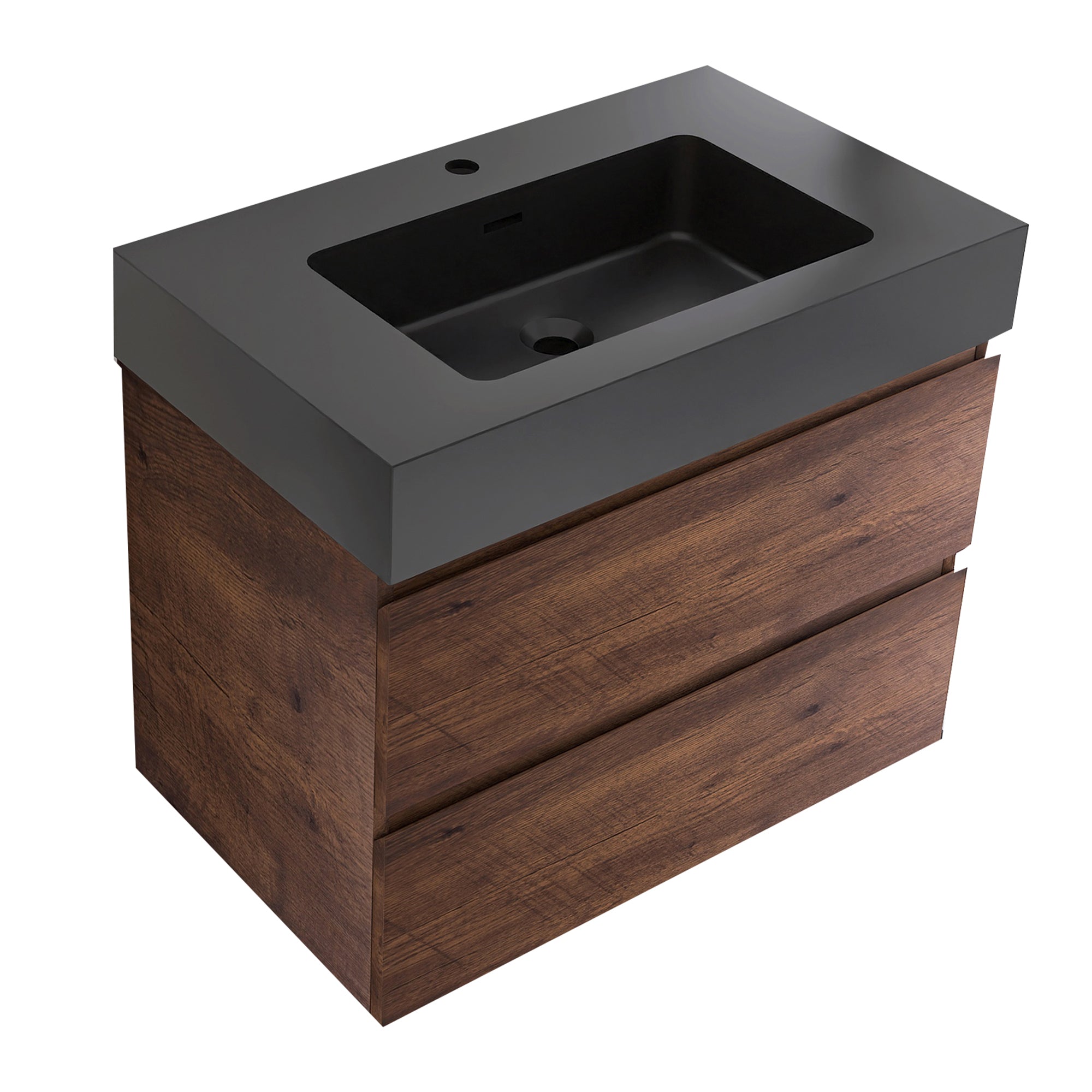 Wood Wall-Mounted Bathroom Vanity Set with Integrated Solid Surface Sink