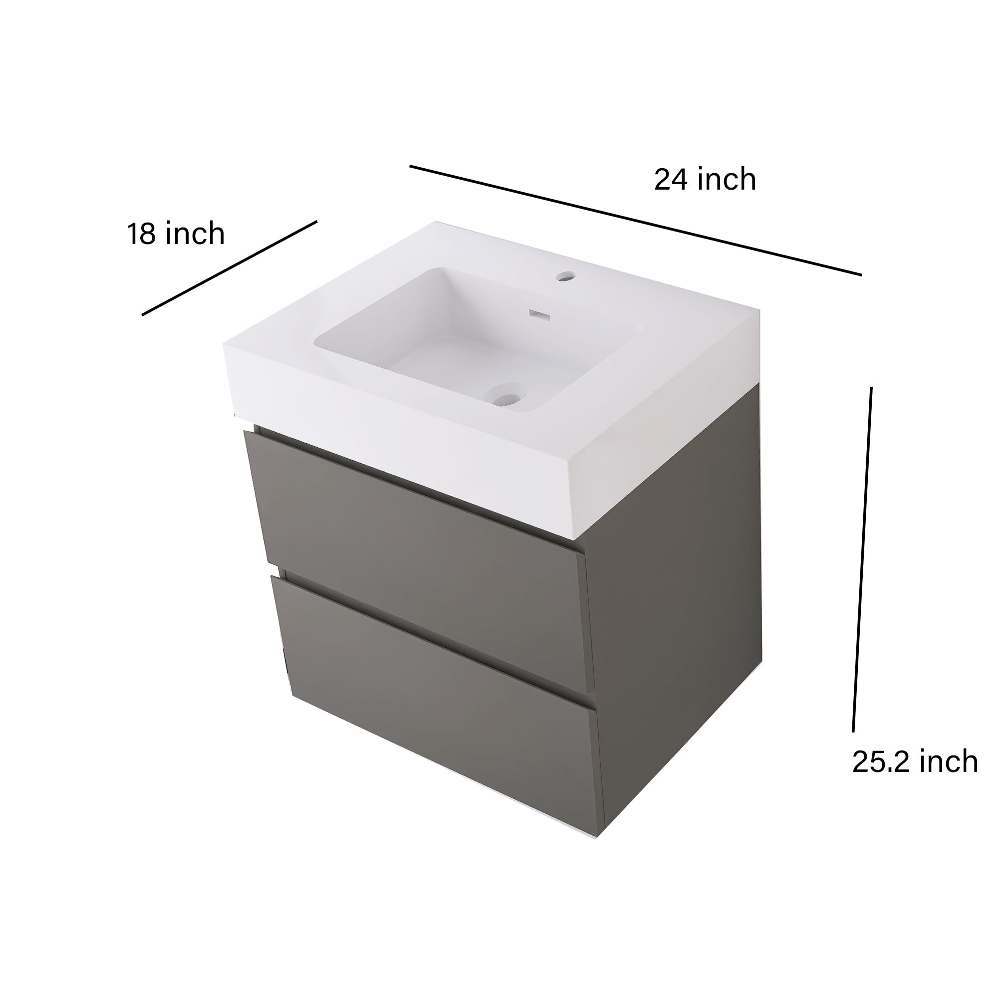 Wood Wall-Mounted Bathroom Vanity Set with Integrated Solid Surface Sink