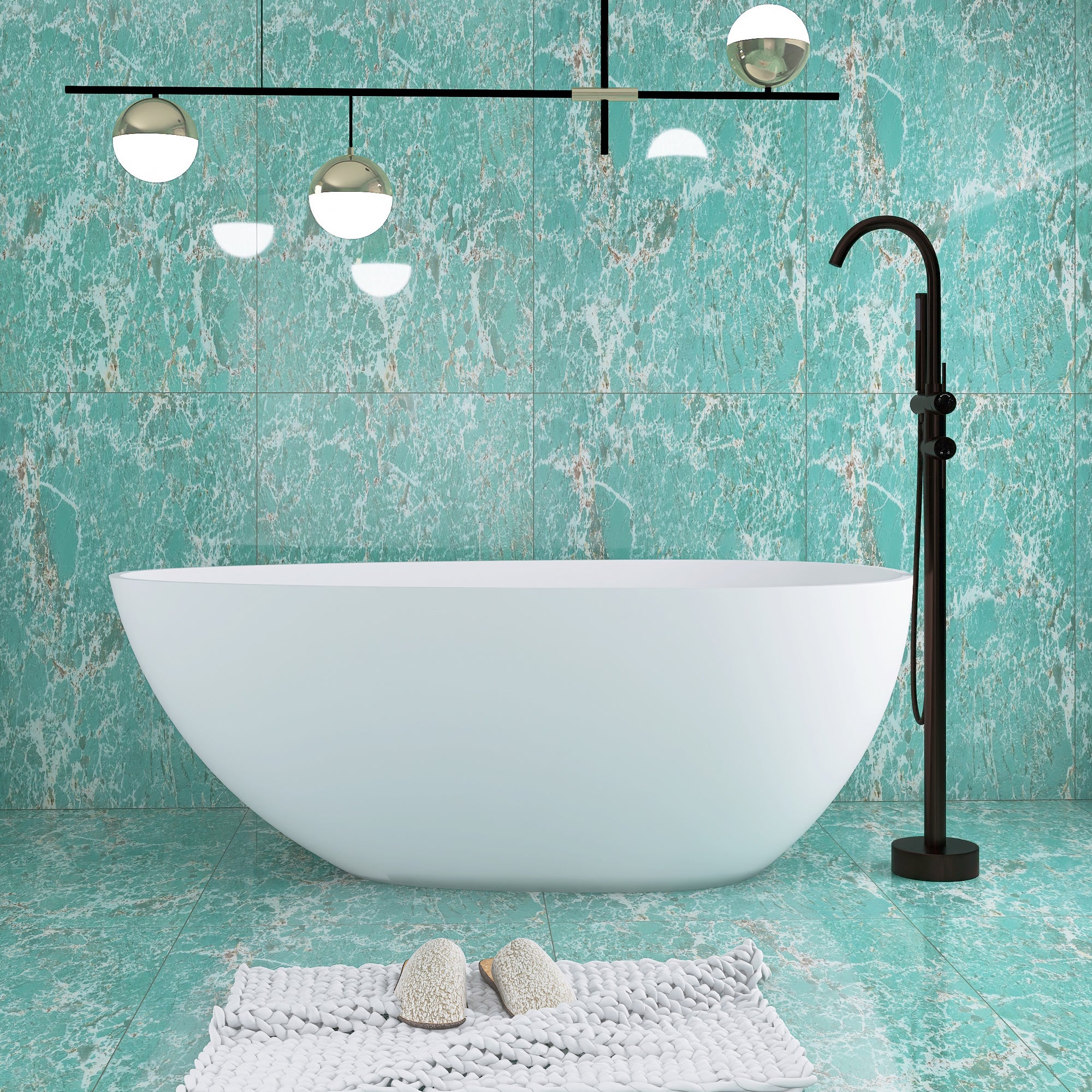 59 in. W Solid Surface Freestanding Flatbottom Soaking Bathtub in Matte White