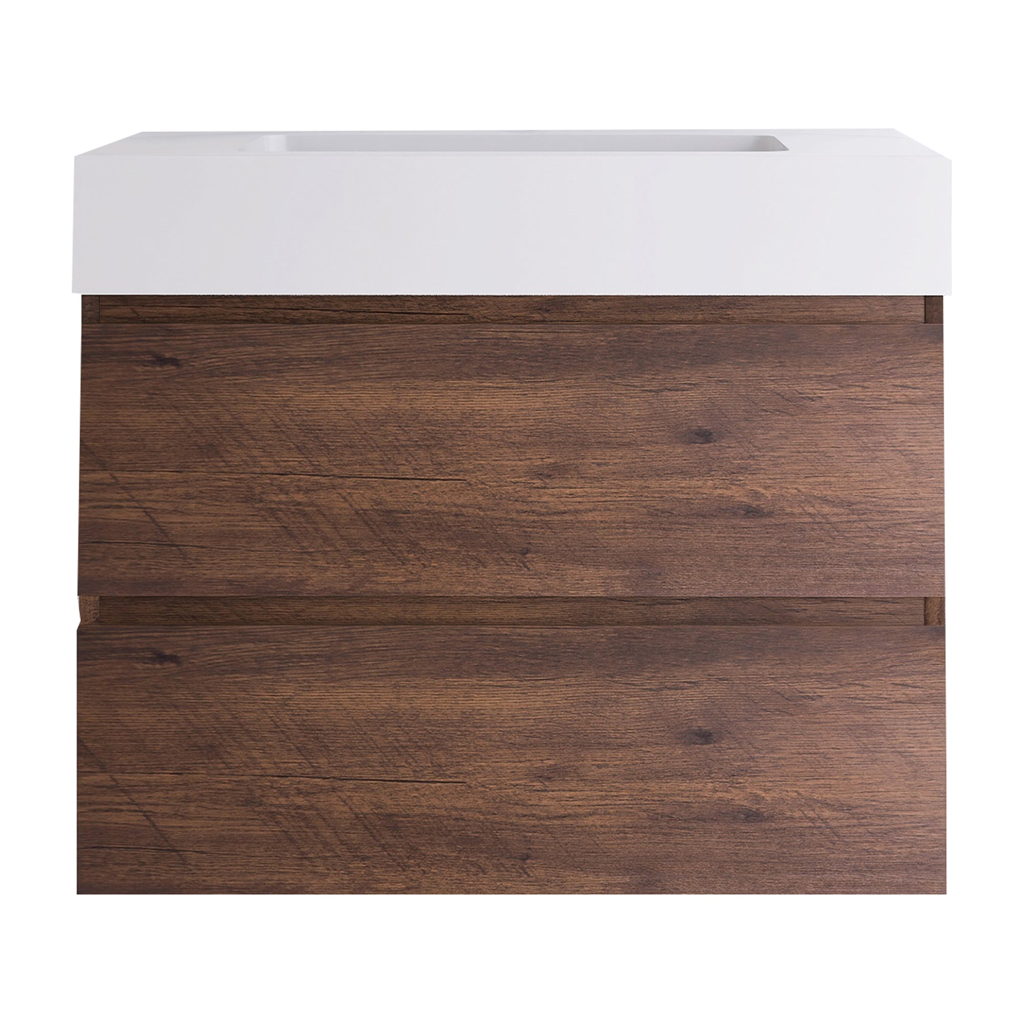 Wood Wall-Mounted Bathroom Vanity Set with Integrated Solid Surface Sink