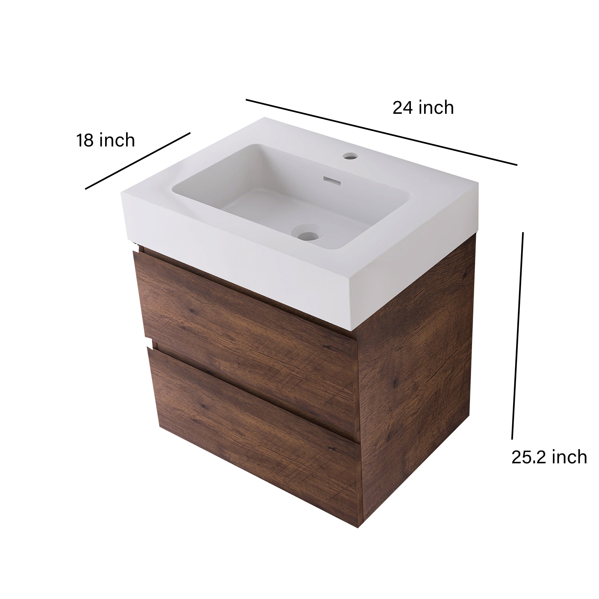 Wood Wall-Mounted Bathroom Vanity Set with Integrated Solid Surface Sink