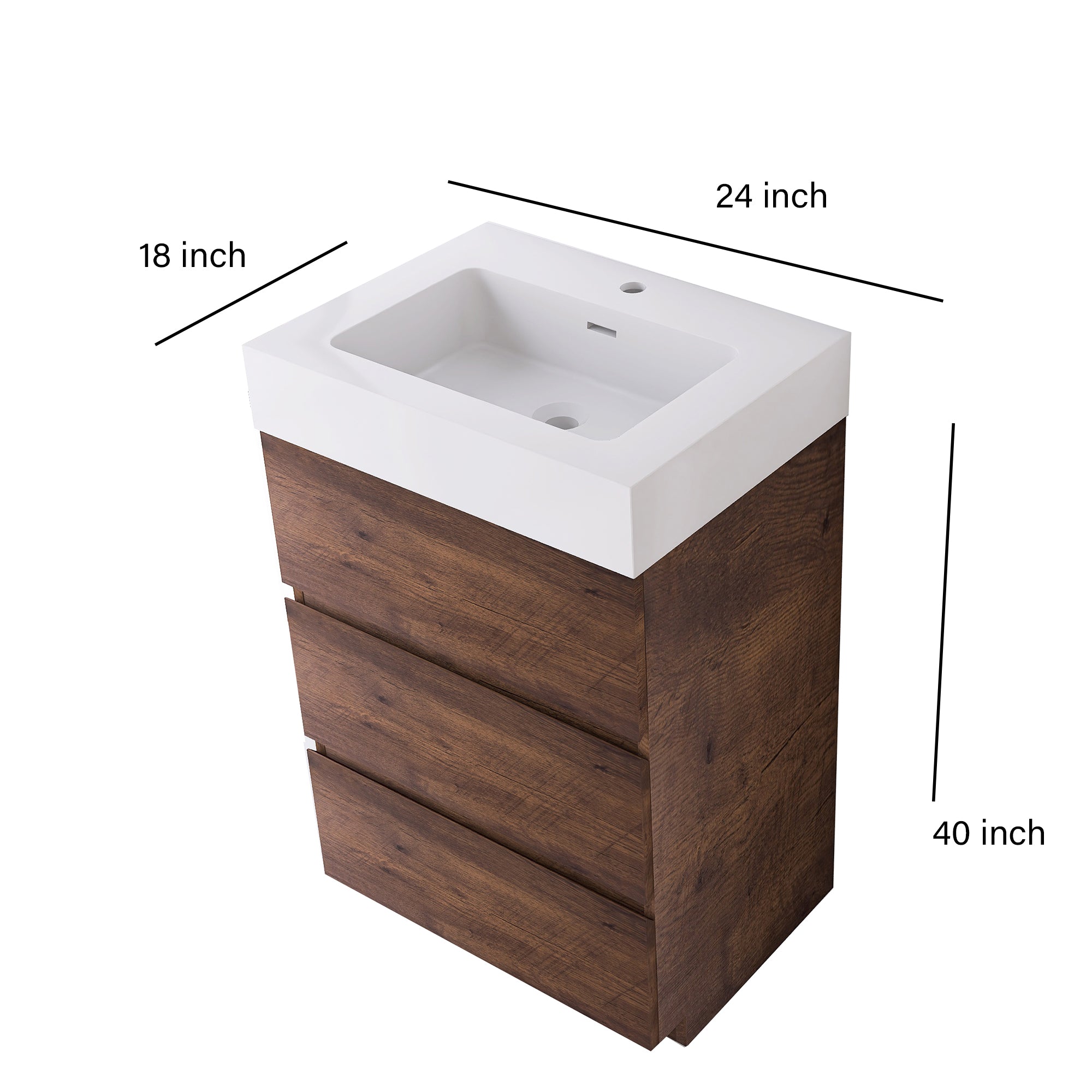 Wood Freestanding Bathroom Vanity Set with Integrated Solid Surface Sink