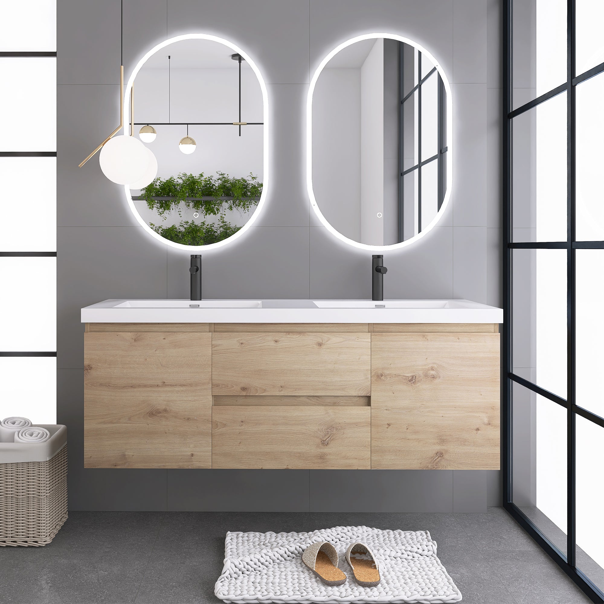 JimsMaison Wall-Mounted 2-drawer Bathroom Vanity Set with Integrated Resin Sink