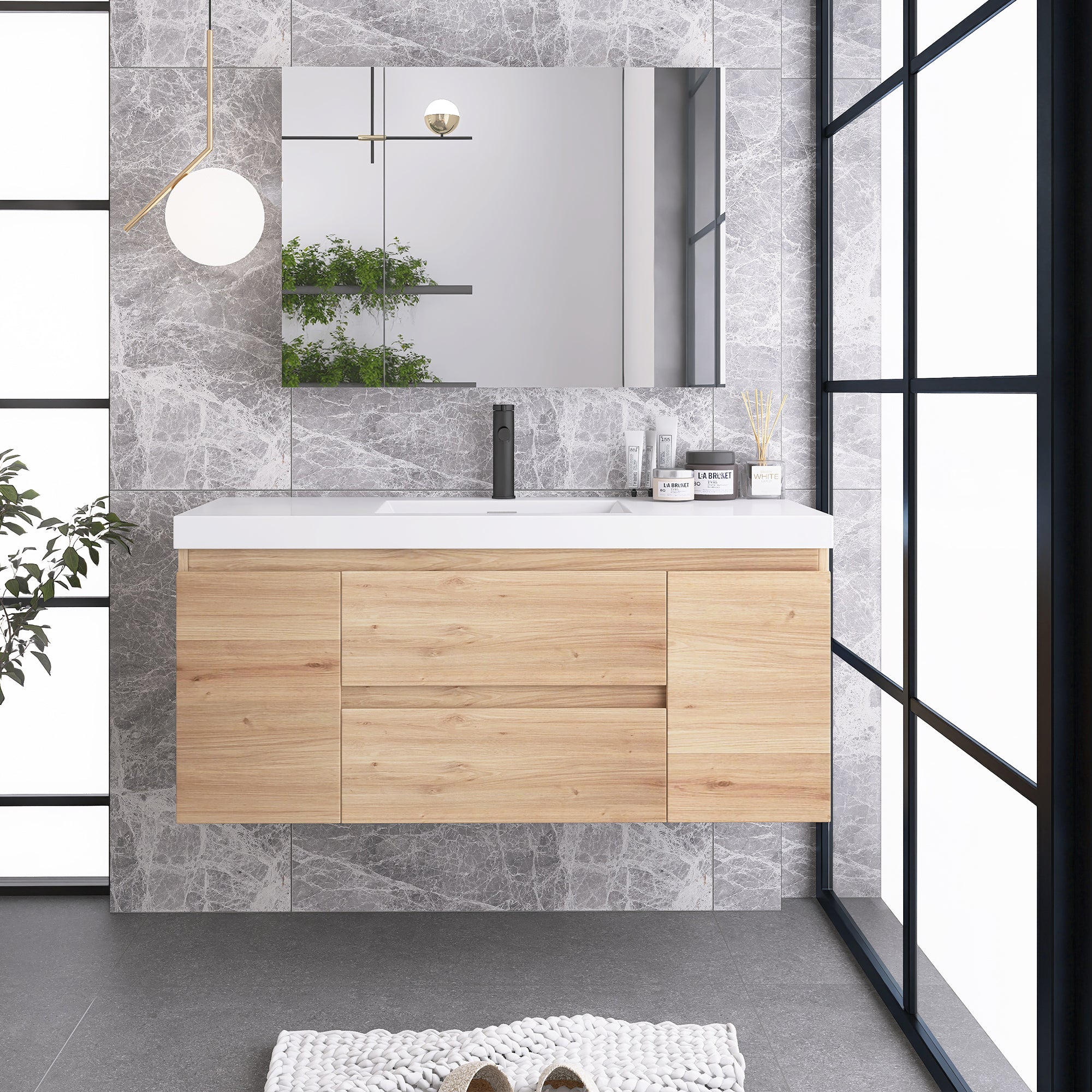 JimsMaison Wall-Mounted 2-drawer Bathroom Vanity Set with Integrated Resin Sink