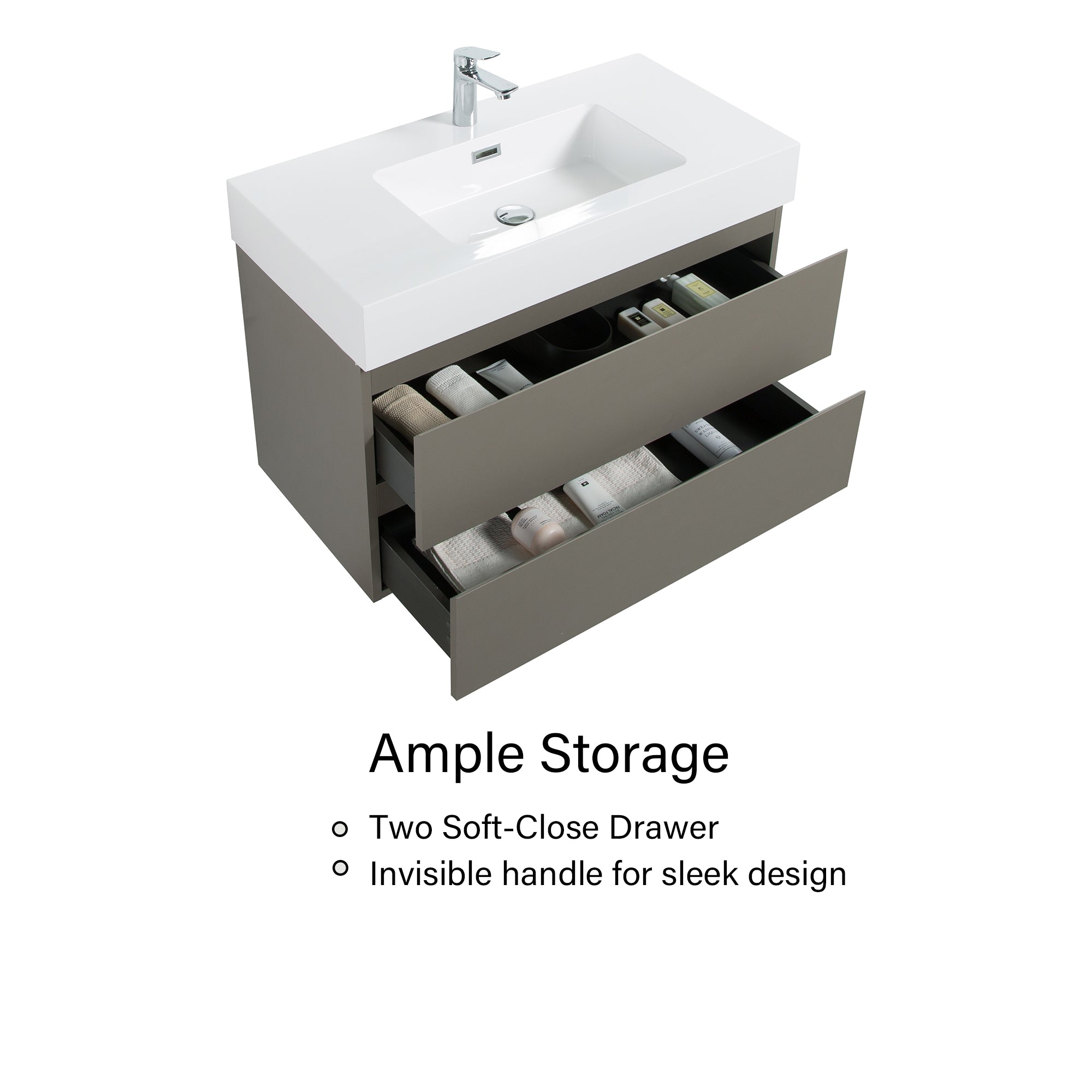 Wood Wall-Mounted Bathroom Vanity Set with Integrated Solid Surface Sink