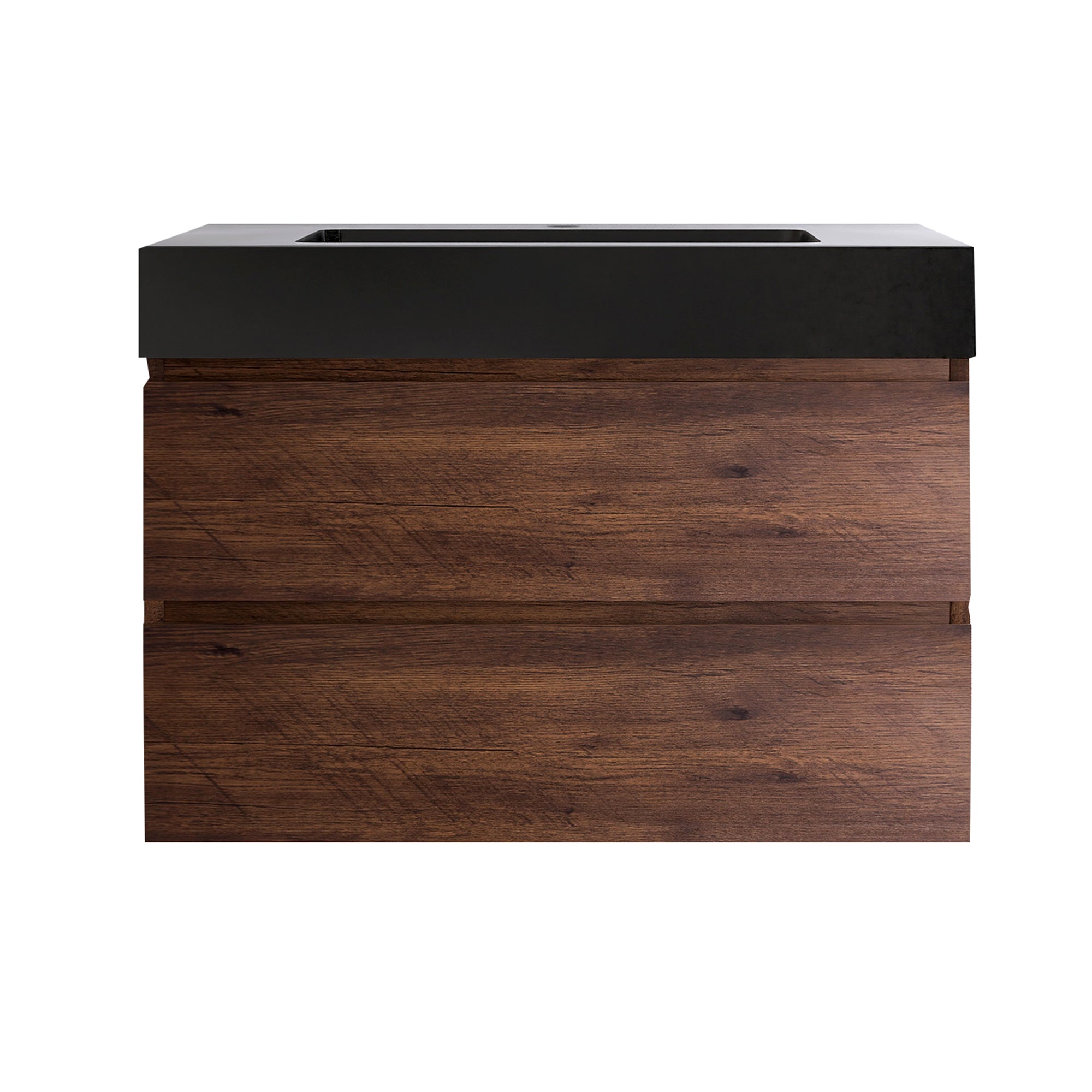 Wood Wall-Mounted Bathroom Vanity Set with Integrated Solid Surface Sink