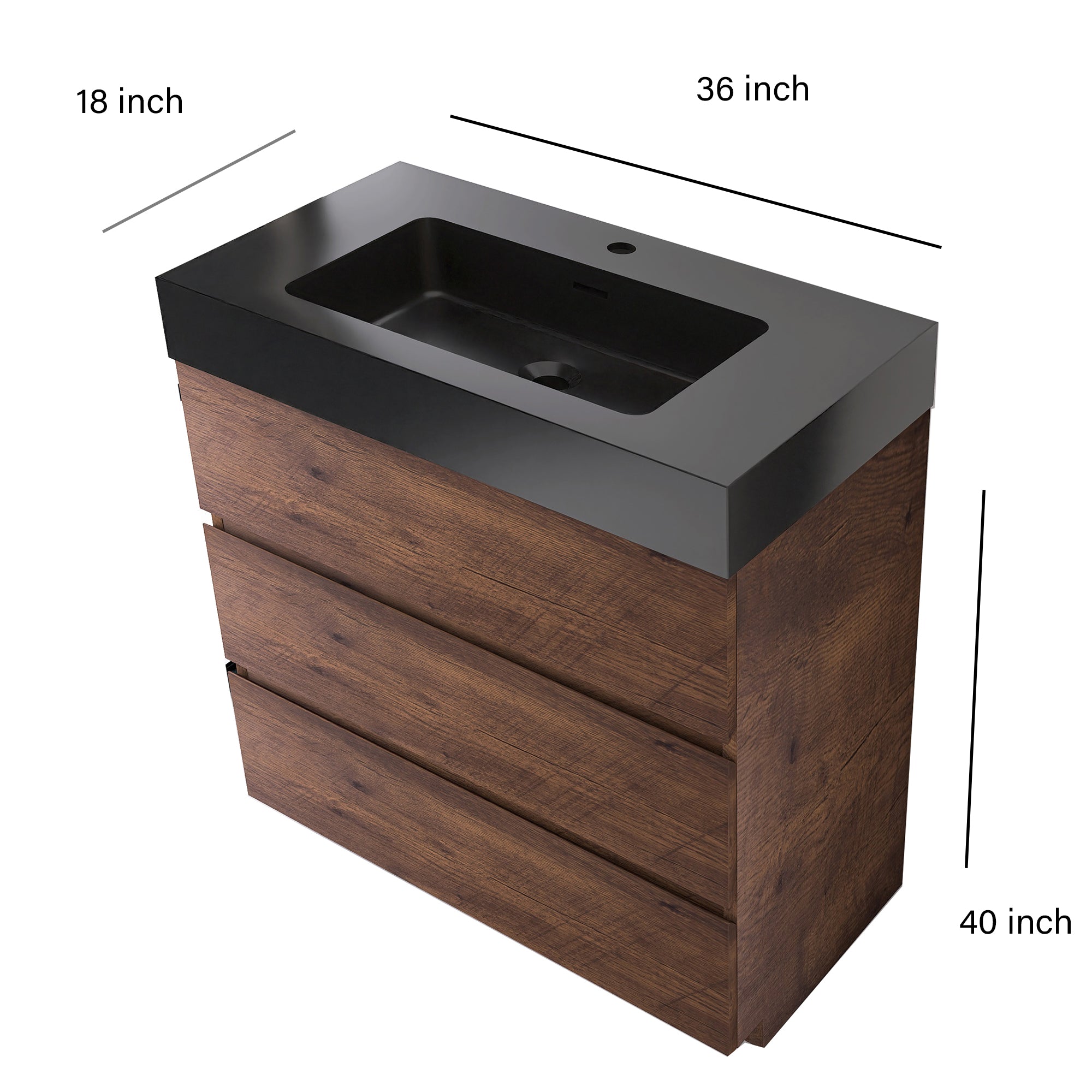 Wood Freestanding Bathroom Vanity Set with Integrated Solid Surface Sink